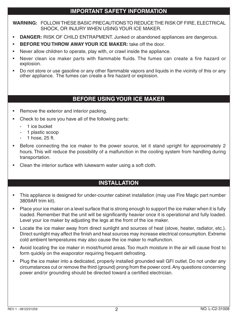 Fire Magic 3592 Ice Maker User Manual | Page 2 / 6