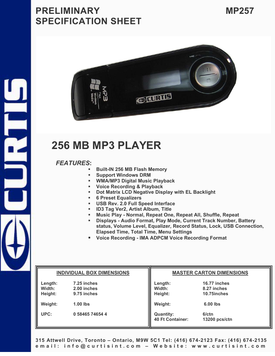 Curtis MP257 User Manual | 1 page