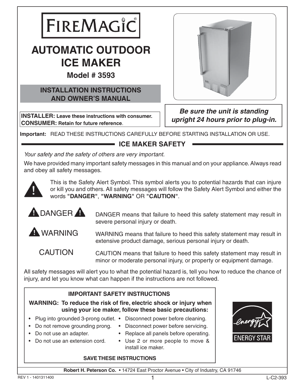 Fire Magic 3593 New Ice Maker User Manual | 28 pages
