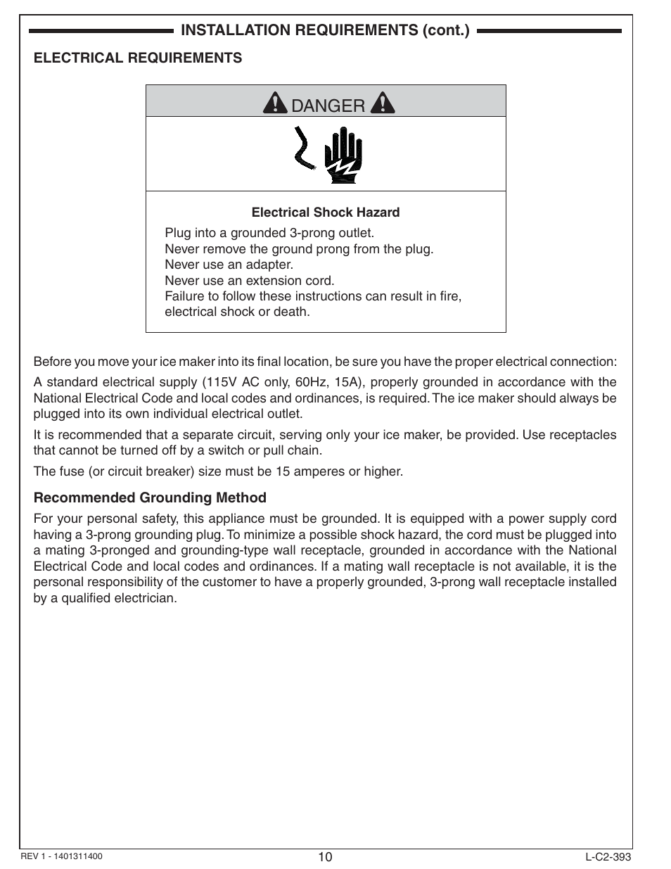 Danger | Fire Magic 3593 New Ice Maker User Manual | Page 10 / 28