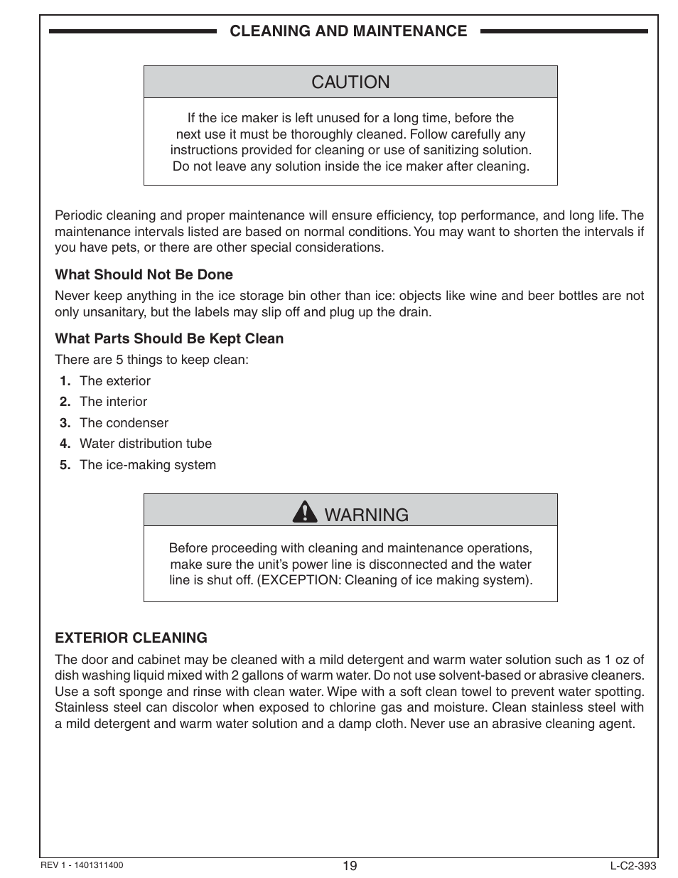 Caution, Warning | Fire Magic 3593 New Ice Maker User Manual | Page 19 / 28