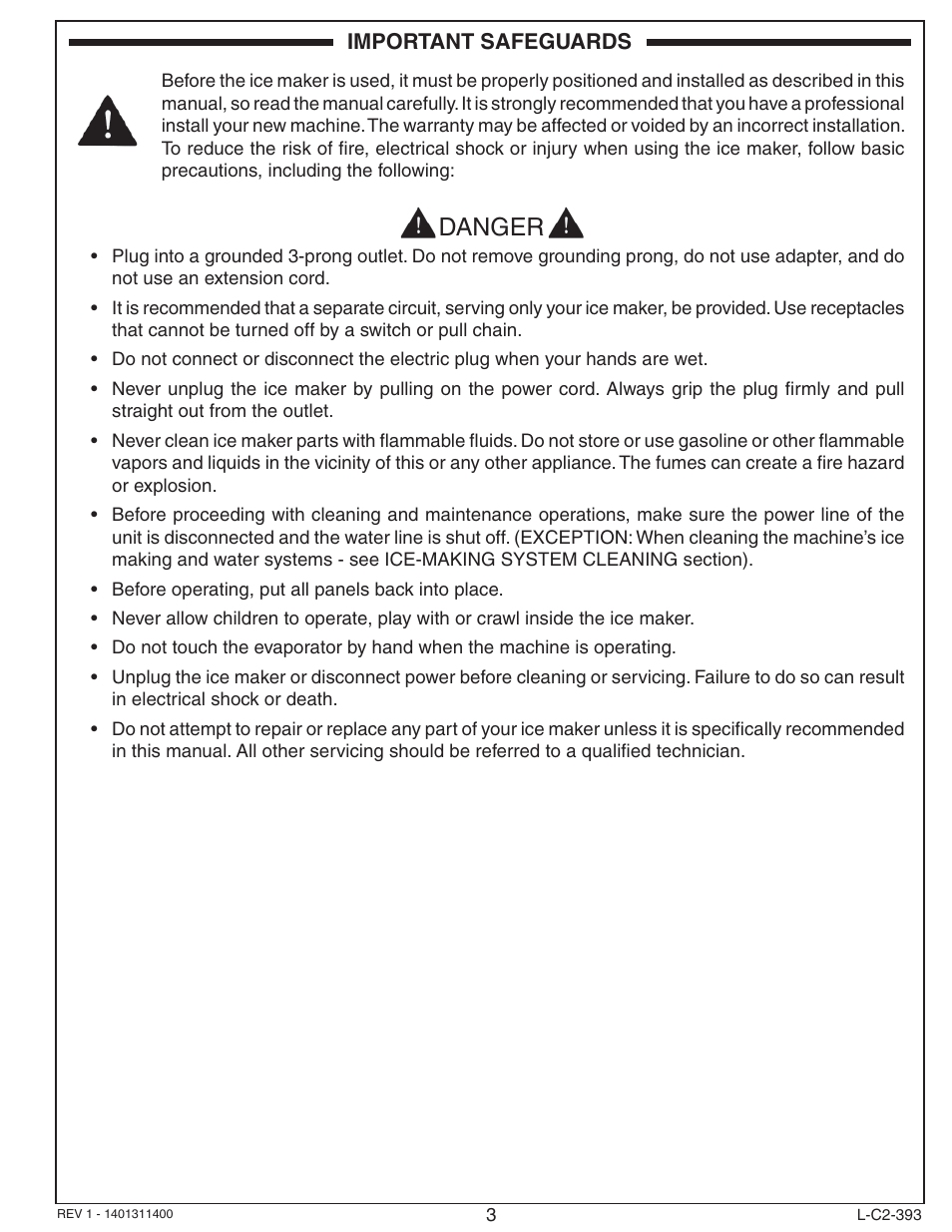 Danger | Fire Magic 3593 New Ice Maker User Manual | Page 3 / 28