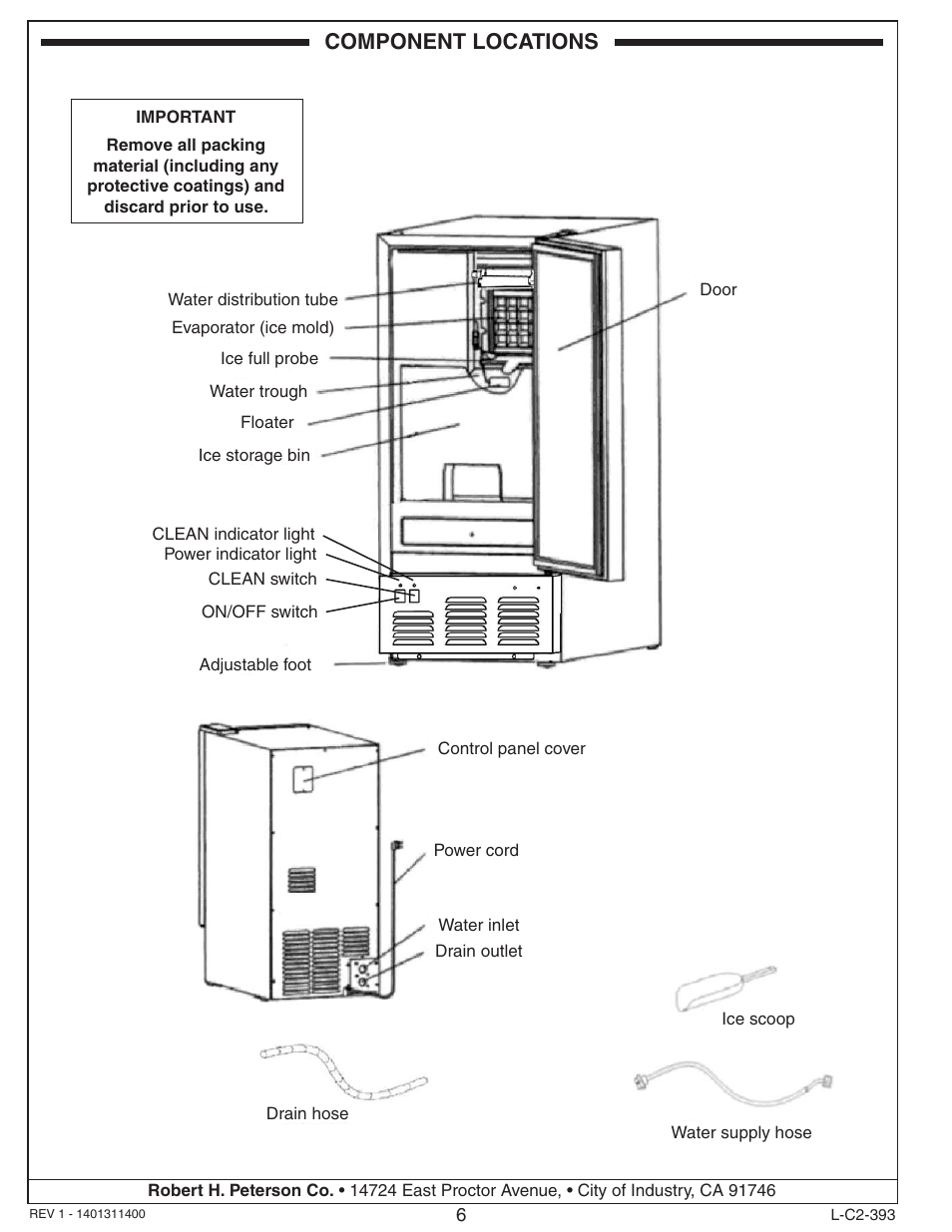 Component locations | Fire Magic 3593 New Ice Maker User Manual | Page 6 / 28