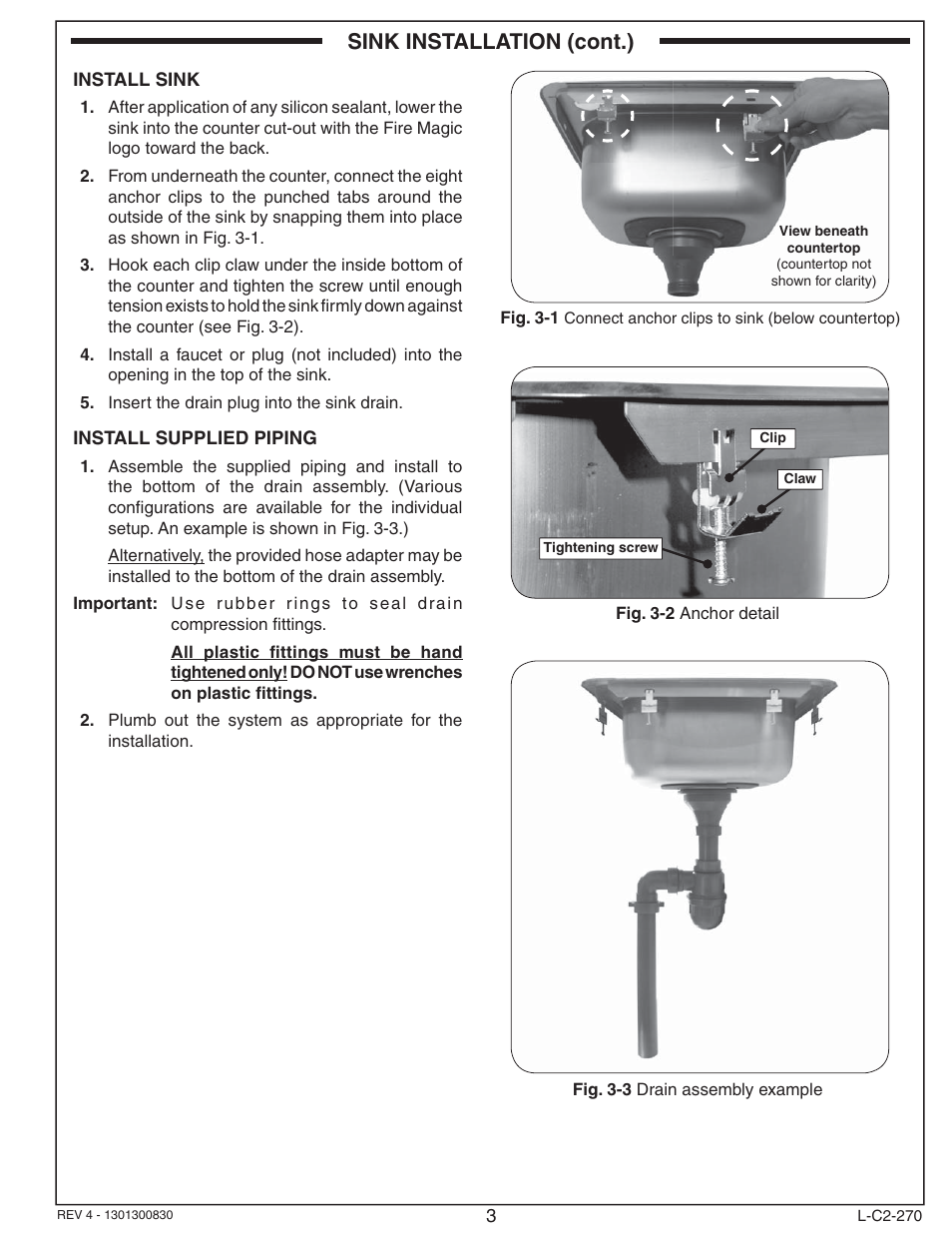 Sink installation (cont.) | Fire Magic 3587 Sink User Manual | Page 3 / 4
