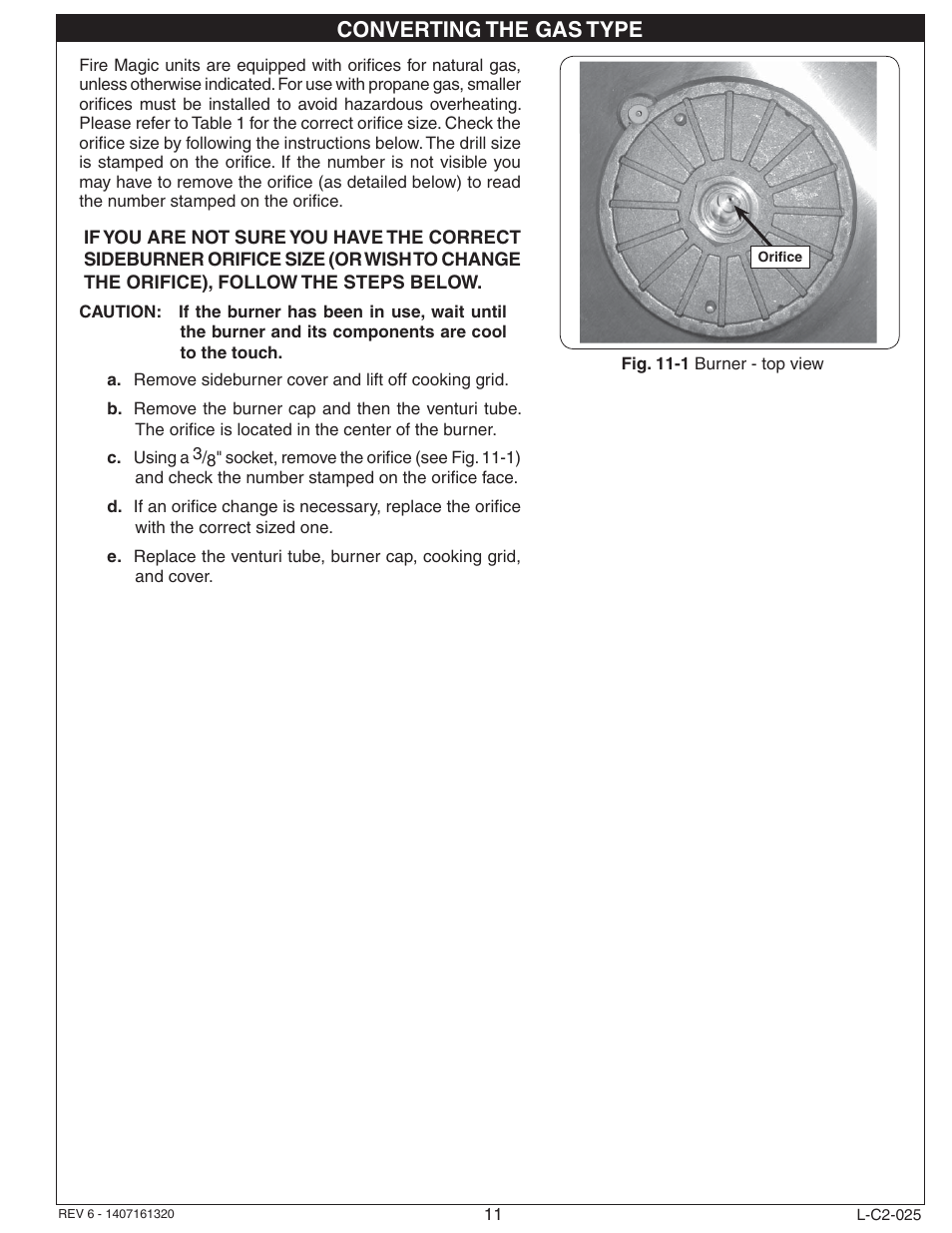 Converting the gas type | Fire Magic 3280 Series Sideburner User Manual | Page 11 / 18