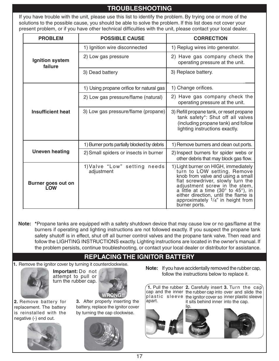 Replacing the ignitor battery troubleshooting | Fire Magic 3280 Series Sideburner User Manual | Page 17 / 18