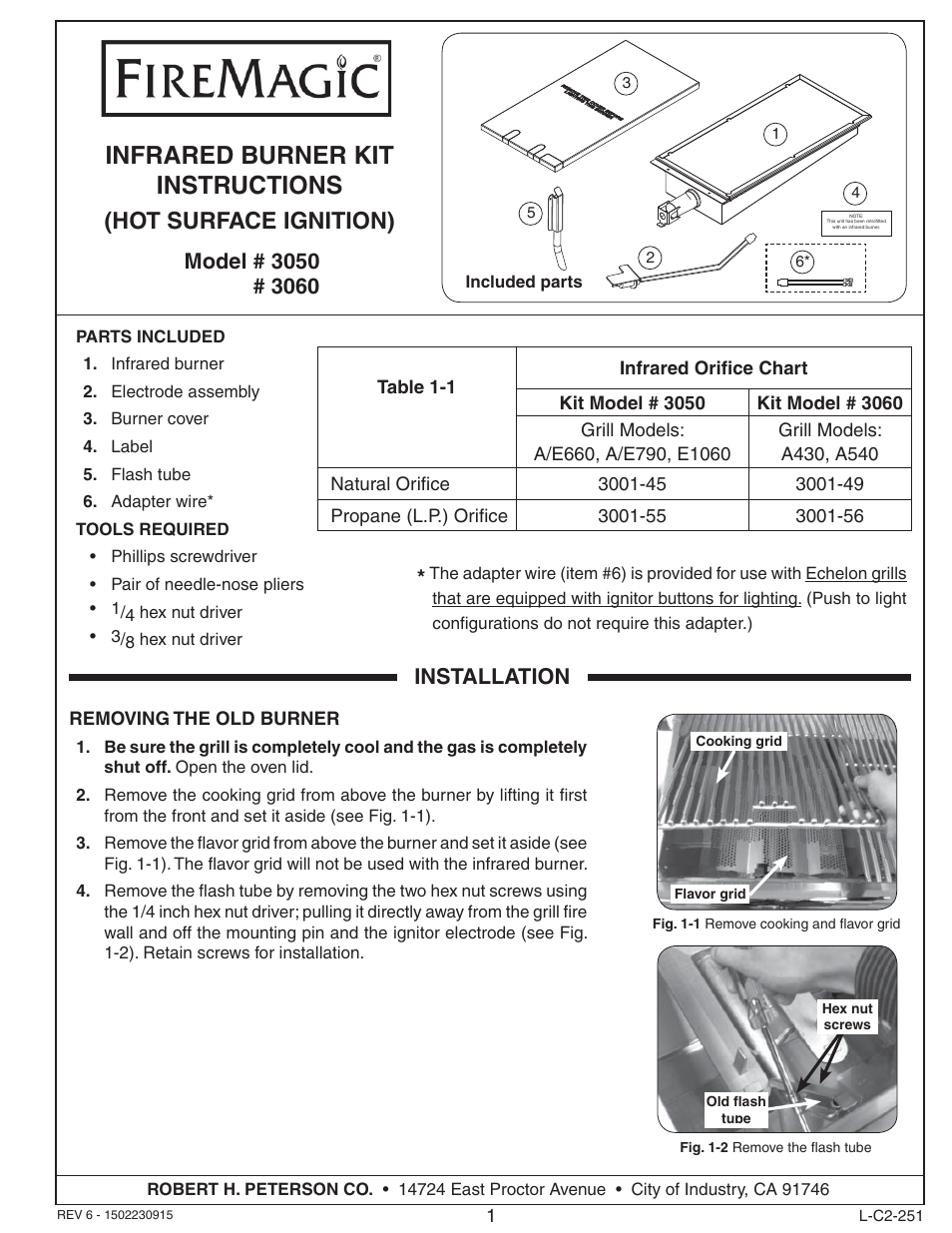 Fire Magic 3050 Infrared Burnet Kit User Manual | 6 pages