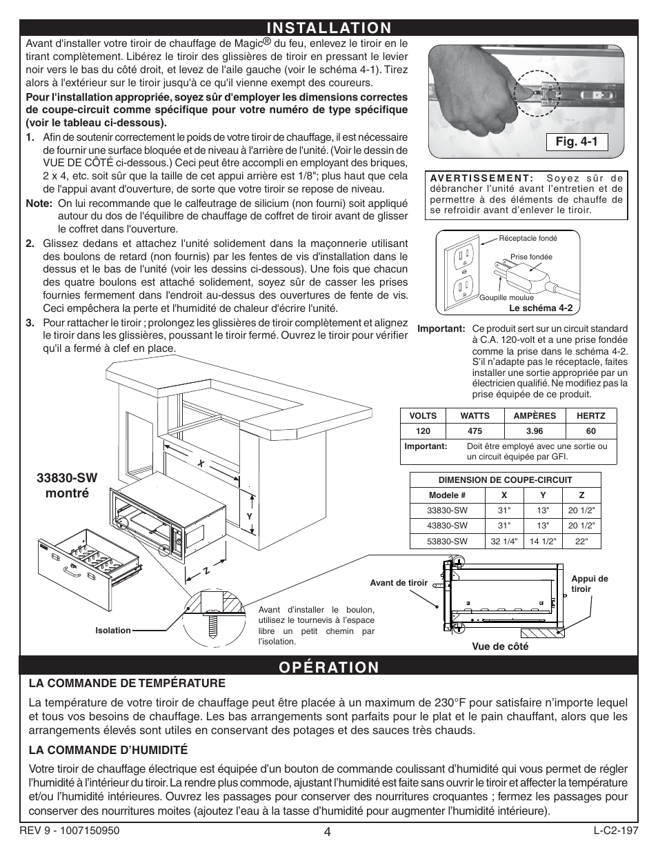 I n s ta l l at i o n | Fire Magic 33830-SW Electric Warming Drawer User Manual | Page 4 / 6