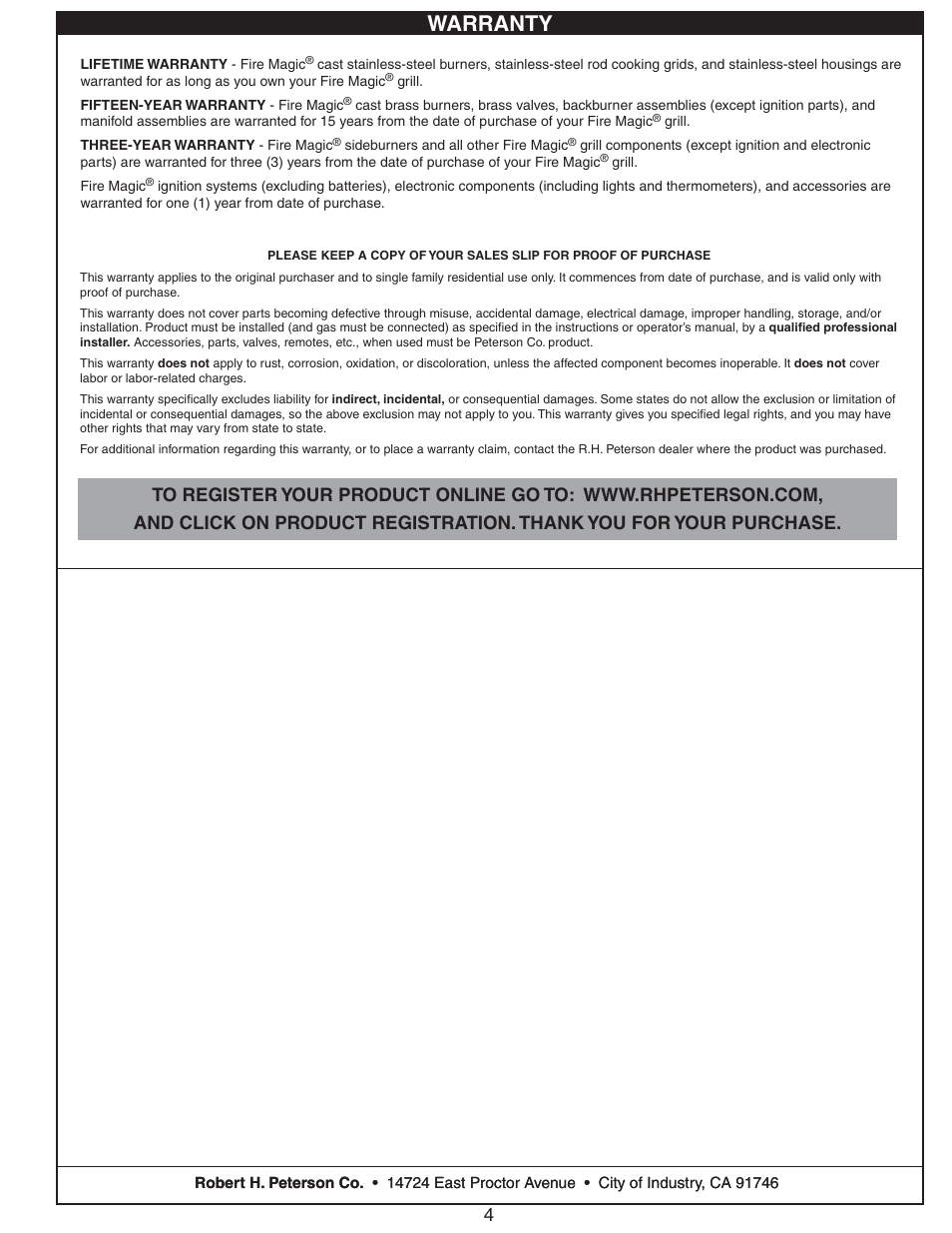 Warranty | Fire Magic 33830-SW Electric Warming Drawer User Manual | Page 6 / 6