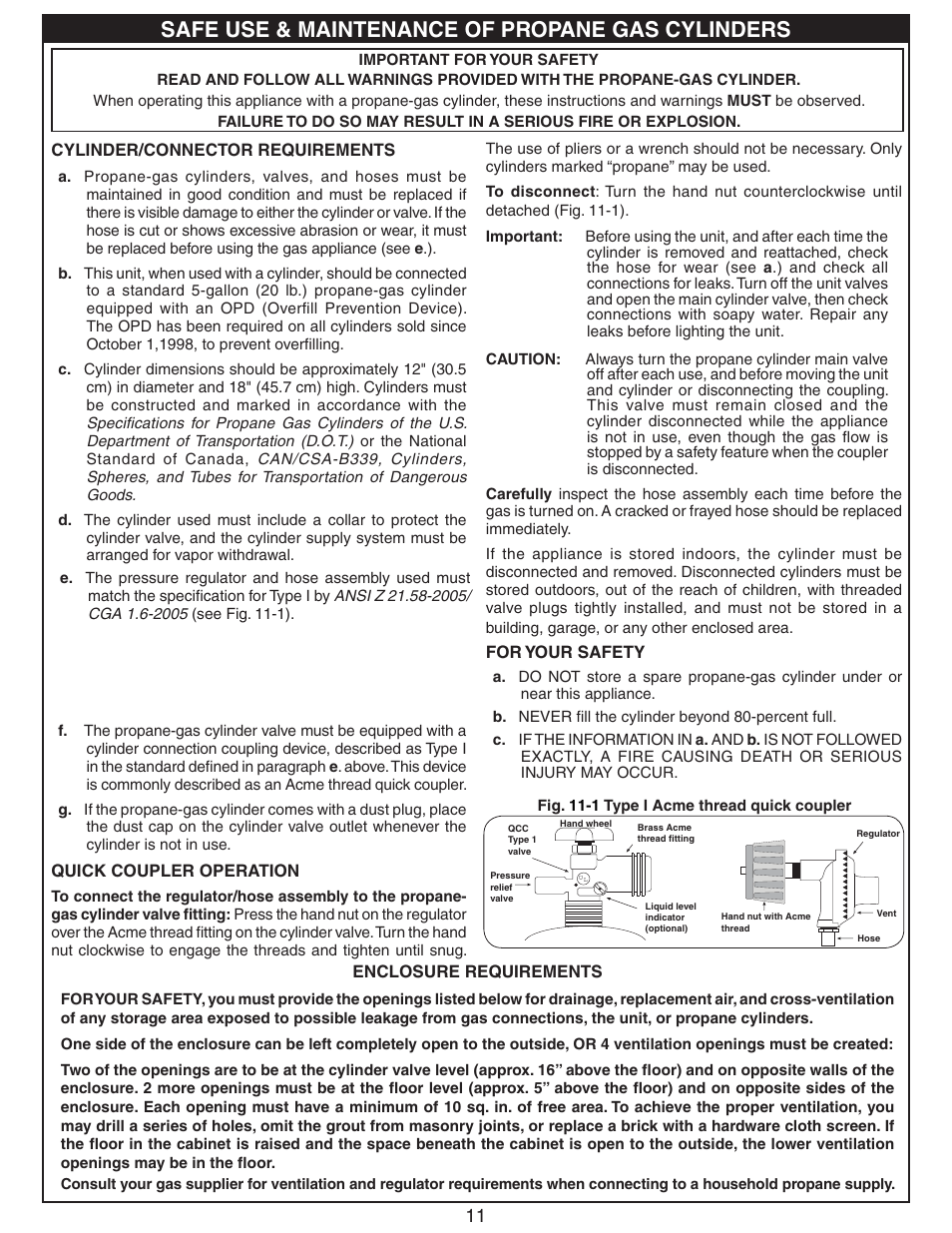 Safe use & maintenance of propane gas cylinders | Fire Magic 3287-1(P) Searing Station Built in User Manual | Page 11 / 14