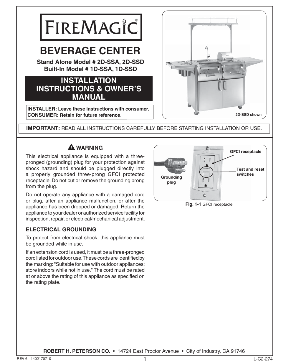 Fire Magic 2D-SSA Beverage Center User Manual | 12 pages
