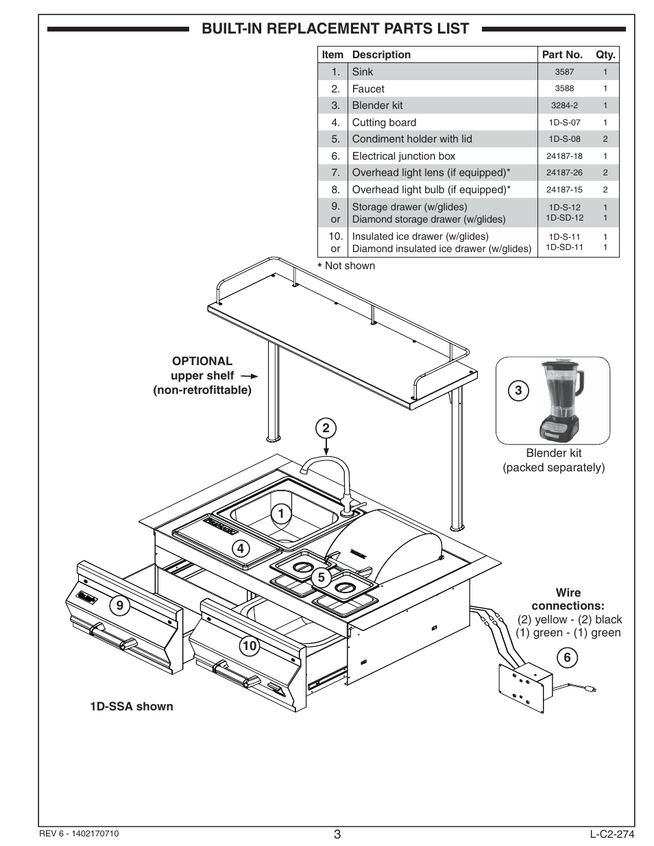 Built-in replacement parts list | Fire Magic 2D-SSA Beverage Center User Manual | Page 3 / 12