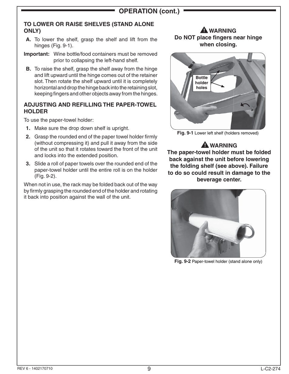 Operation (cont.) | Fire Magic 2D-SSA Beverage Center User Manual | Page 9 / 12