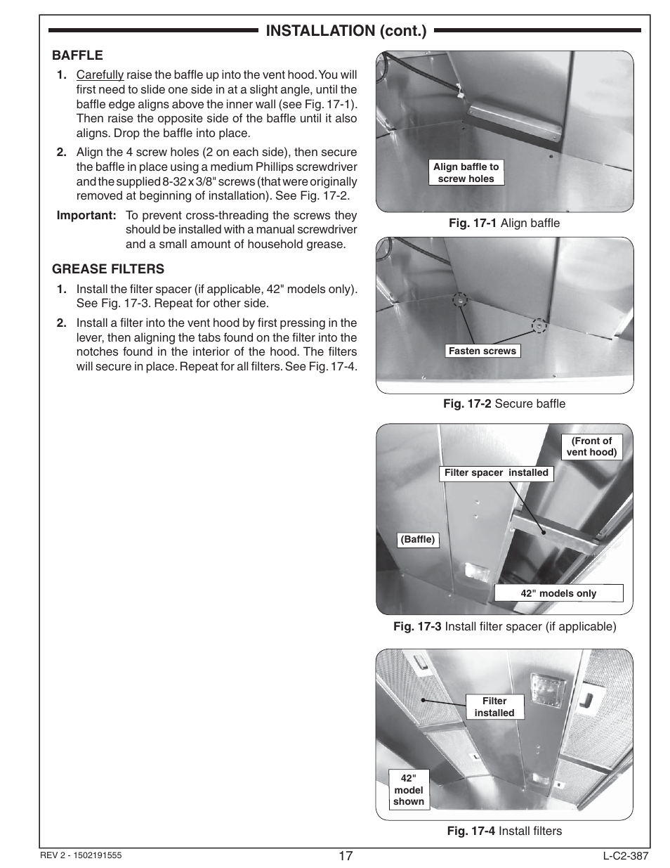 Installation (cont.) | Fire Magic 36-VH Vent Hood User Manual | Page 17 / 26
