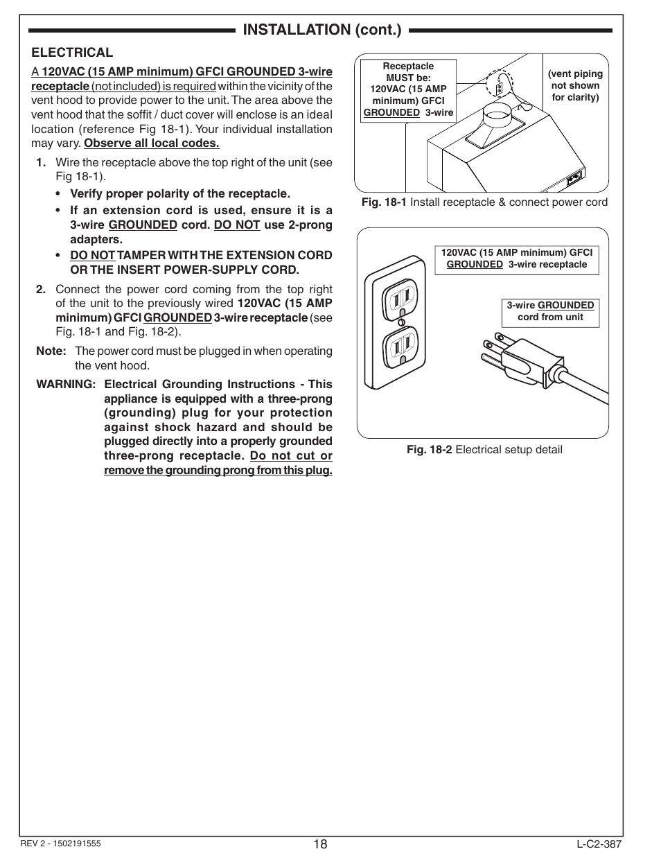 Installation (cont.) | Fire Magic 36-VH Vent Hood User Manual | Page 18 / 26