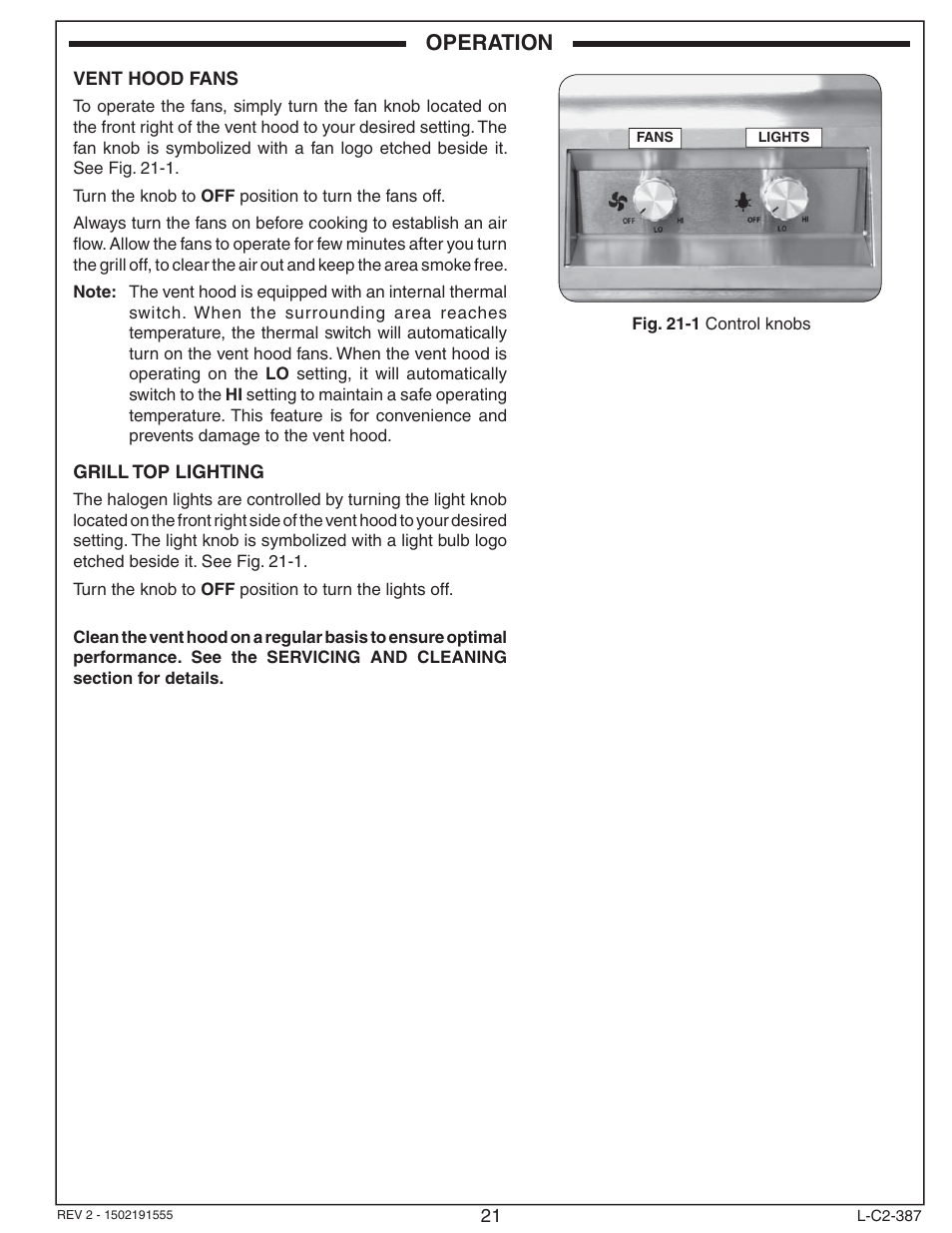 Operation | Fire Magic 36-VH Vent Hood User Manual | Page 21 / 26
