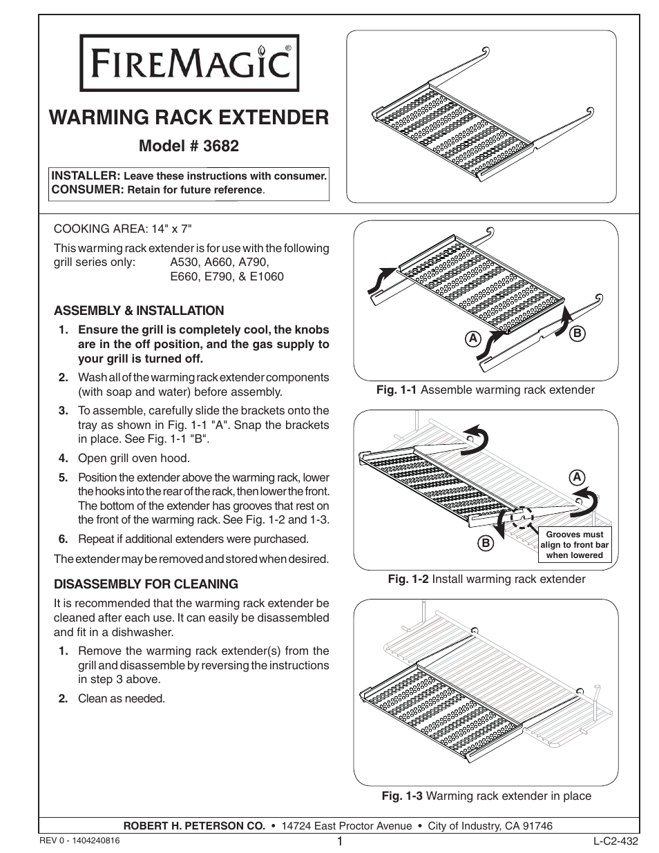 Fire Magic 3682 Warming Rack Extender User Manual | 1 page