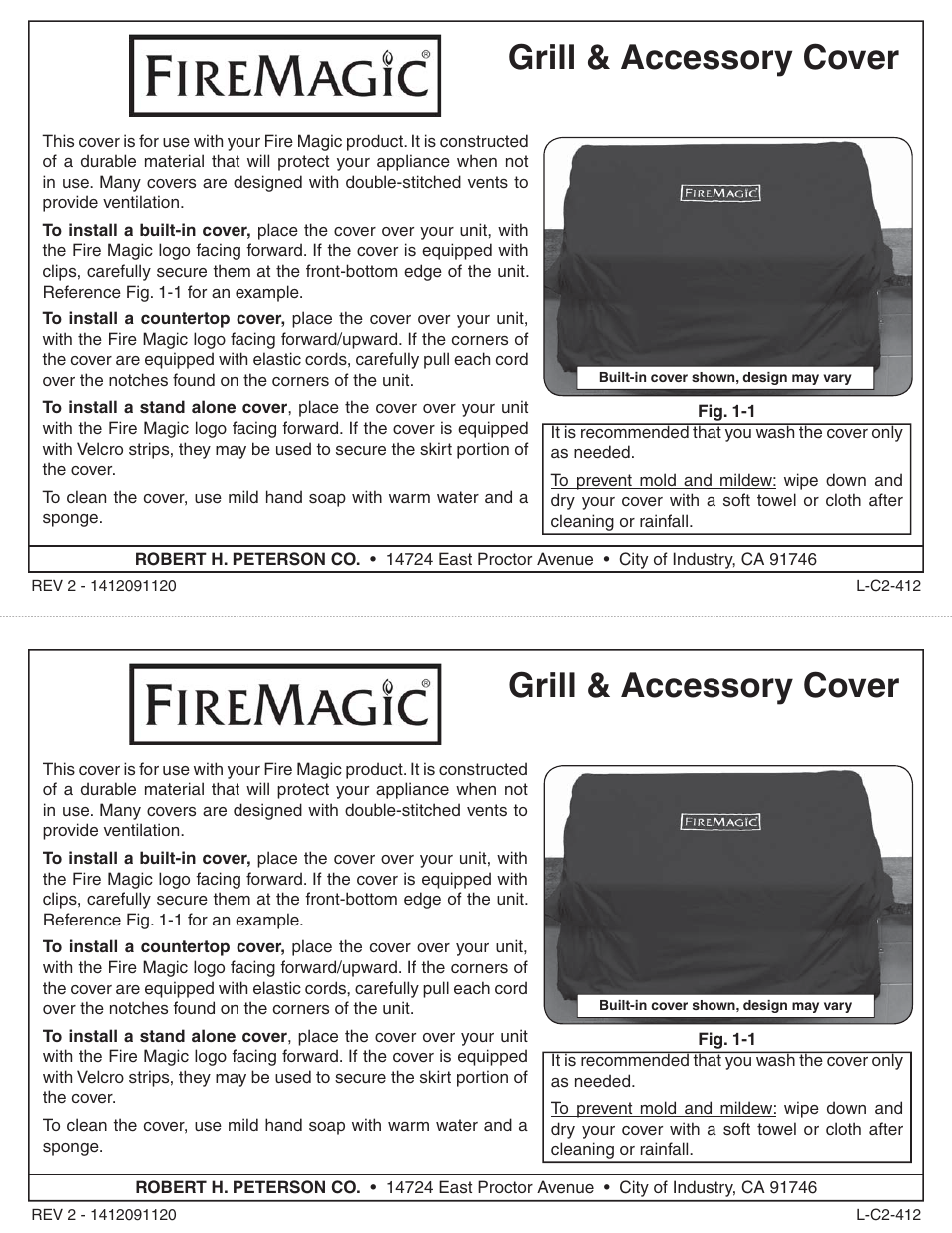 Fire Magic Grill & Accessory Cover User Manual | 1 page