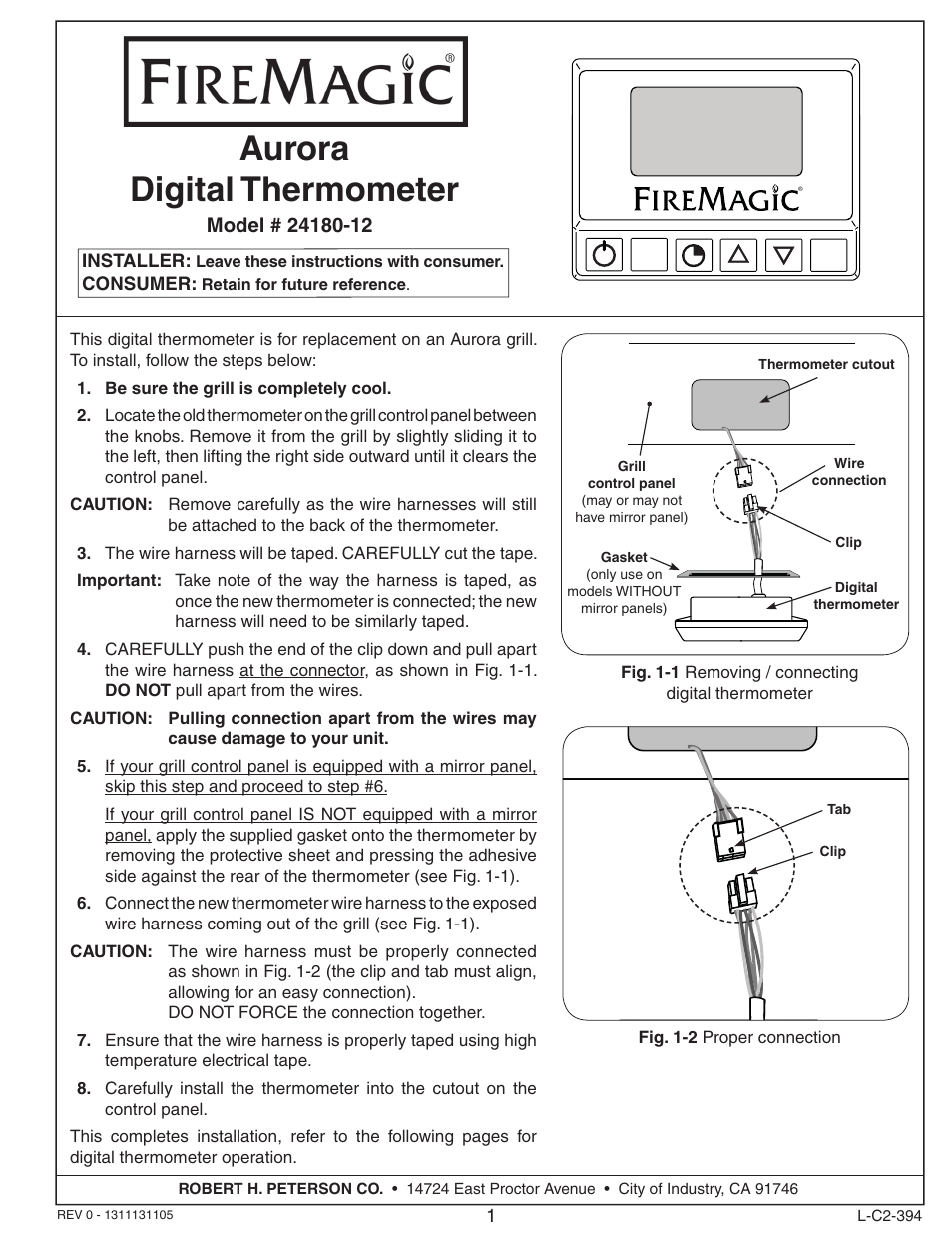 Fire Magic 24180-12 Aurora Digital Thermometer User Manual | 4 pages