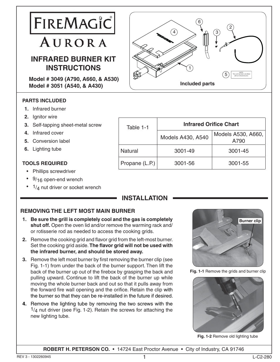 Fire Magic 3049 Aurora Infrared Burner Kit Installation User Manual | 6 pages