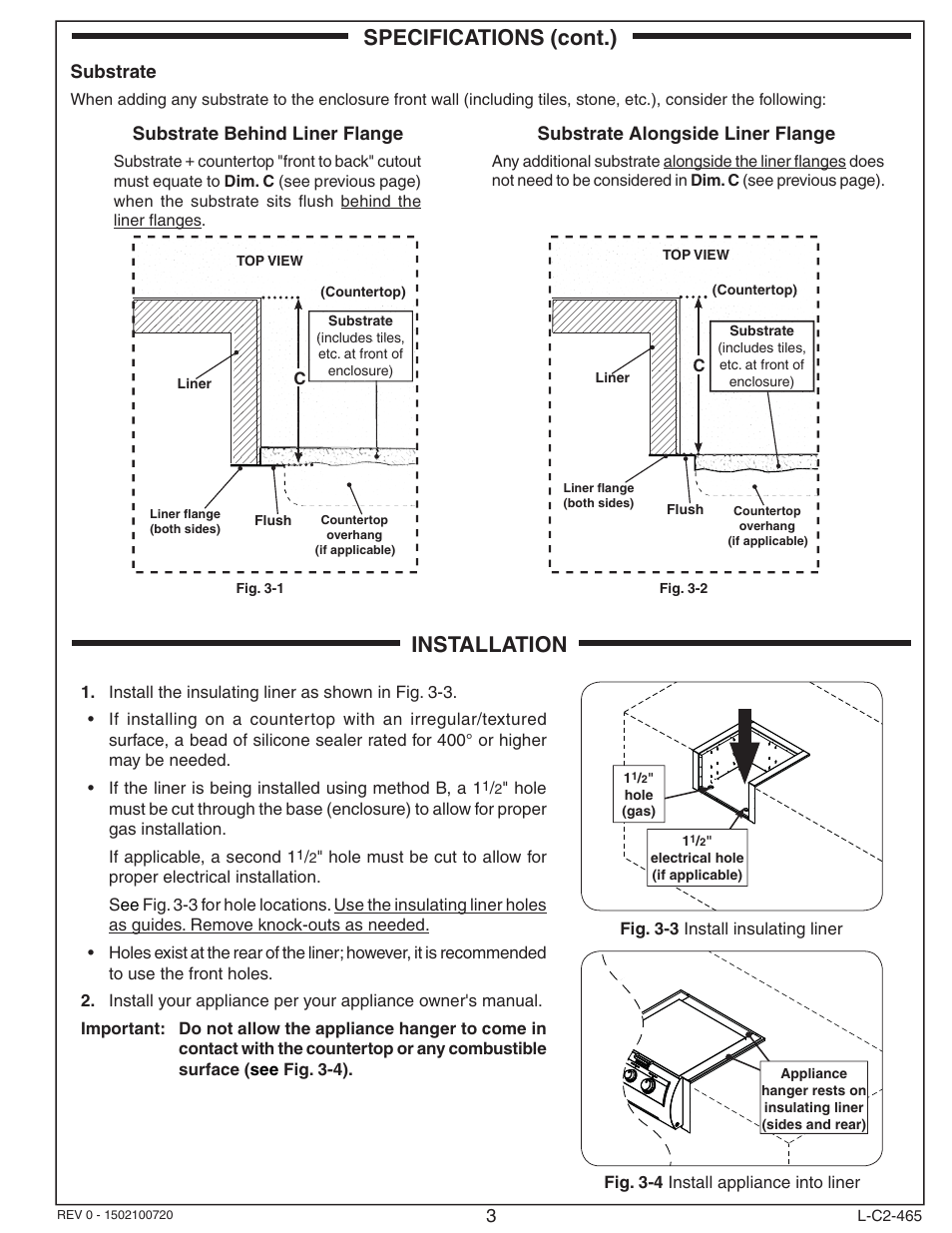 Specifications (cont.) installation | Fire Magic 3100-51 Deluxe Grill & Grill Accessory Insulating Liner User Manual | Page 3 / 4