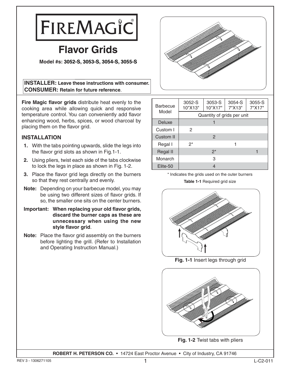 Fire Magic 3052, 3053,3054,3055-S Flavor Grids User Manual | 2 pages