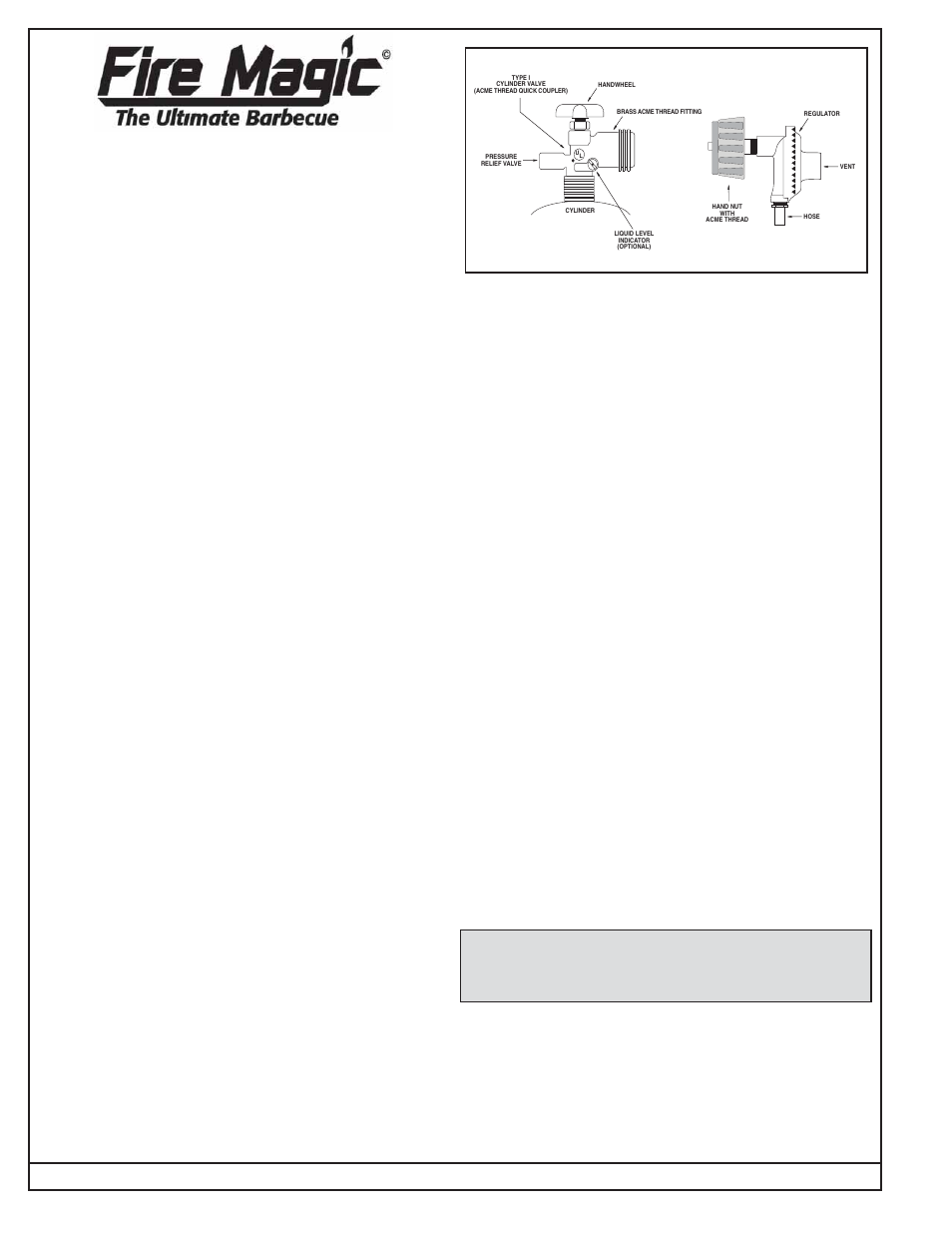 Propane gas regulator and hose, For quick disconnect coupler, see page 1) | Fire Magic 5110-04 L.P. Gas Regulator User Manual | Page 2 / 2