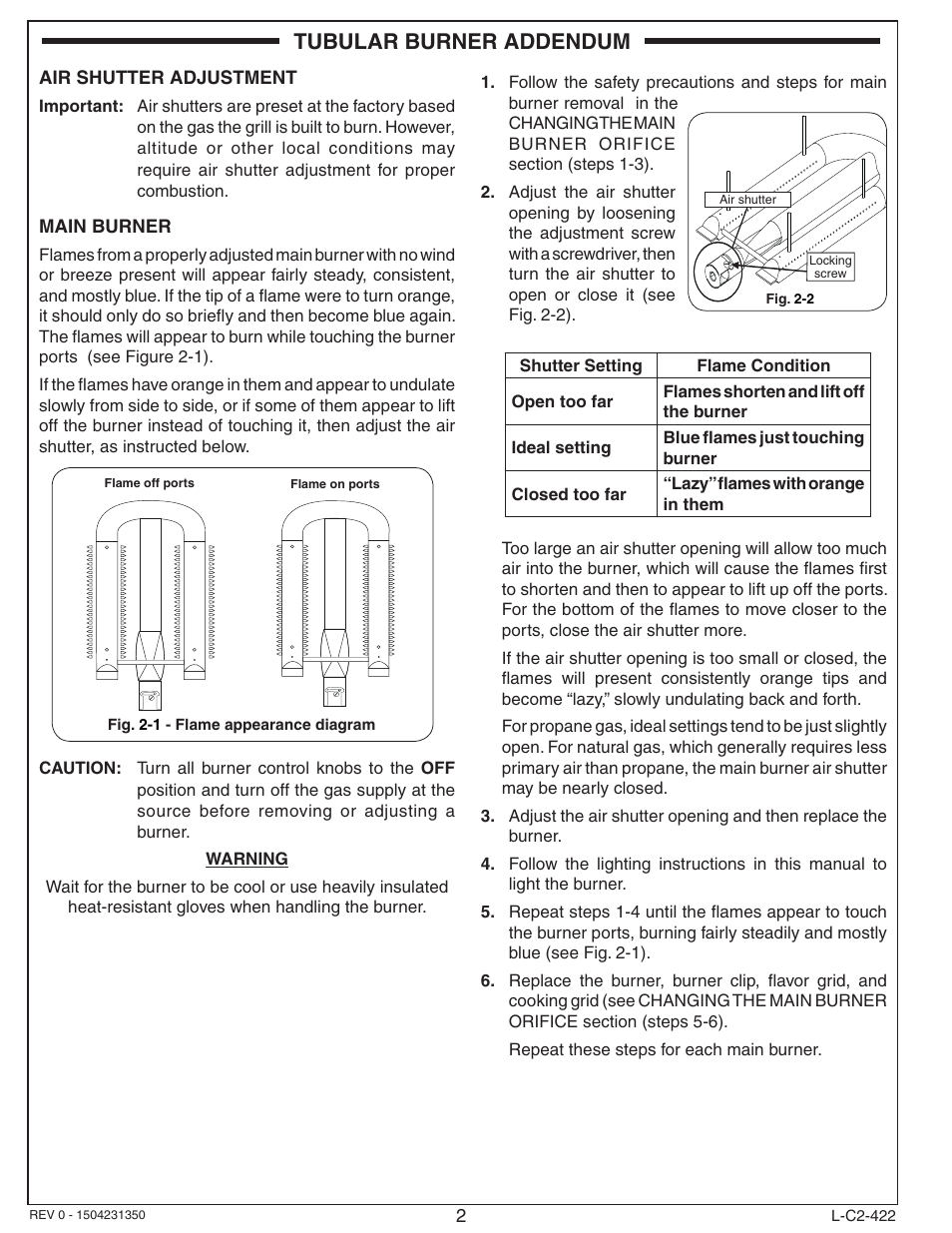 Tubular burner addendum | Fire Magic Tubular Burners Addendum User Manual | Page 2 / 2