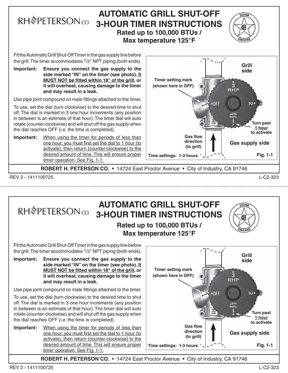 Fire Magic 3091 Auto Shut-off 3-Hour Timer User Manual | 1 page