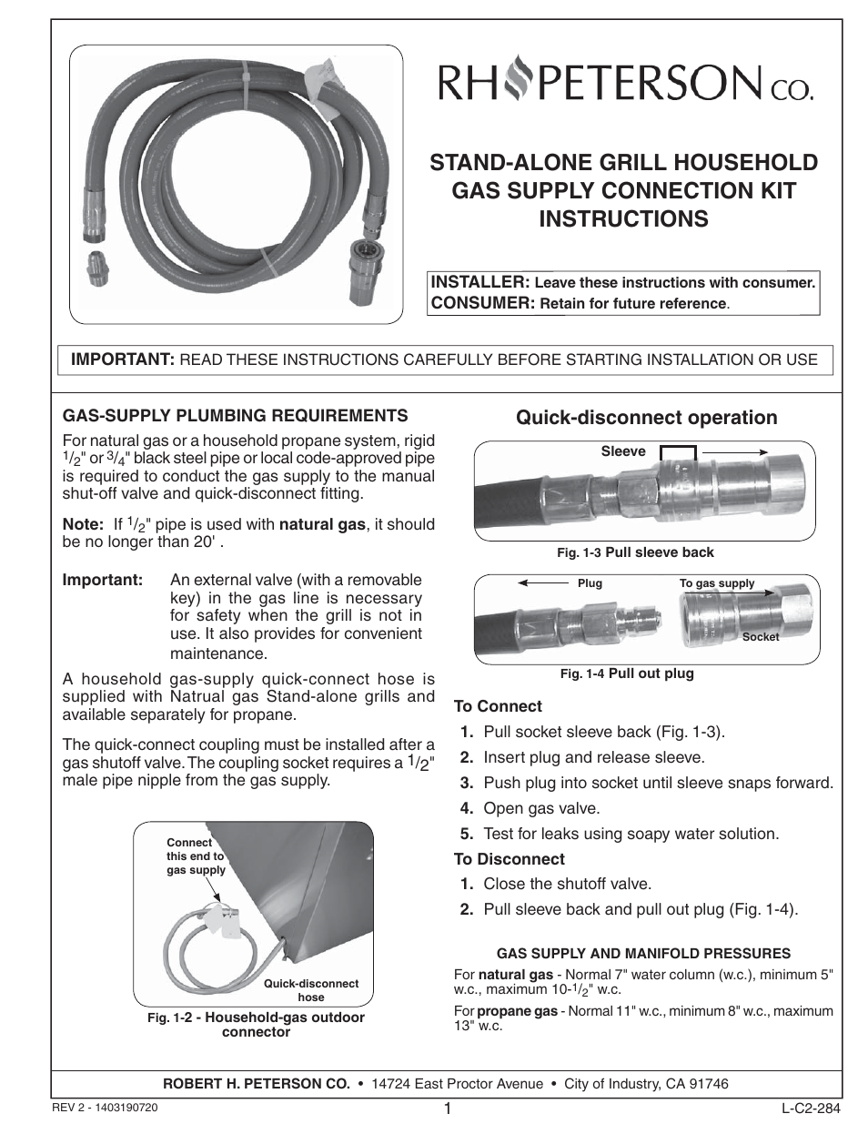 Fire Magic Stand-Alone Natural Gas Kit User Manual | 1 page