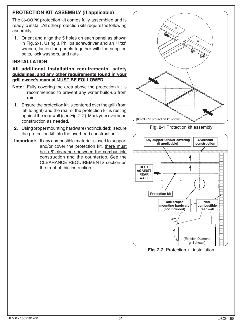 Fire Magic Combustible Overhead Protection Kit User Manual | Page 2 / 2
