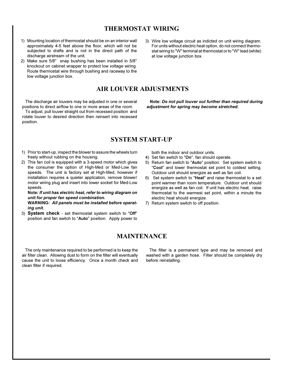 Maintenance | First Co DFCH Ductless Fan Coil Upflow / Horizontal Heat Pump or DX - 1.5 to 2.5 tons User Manual | Page 4 / 4