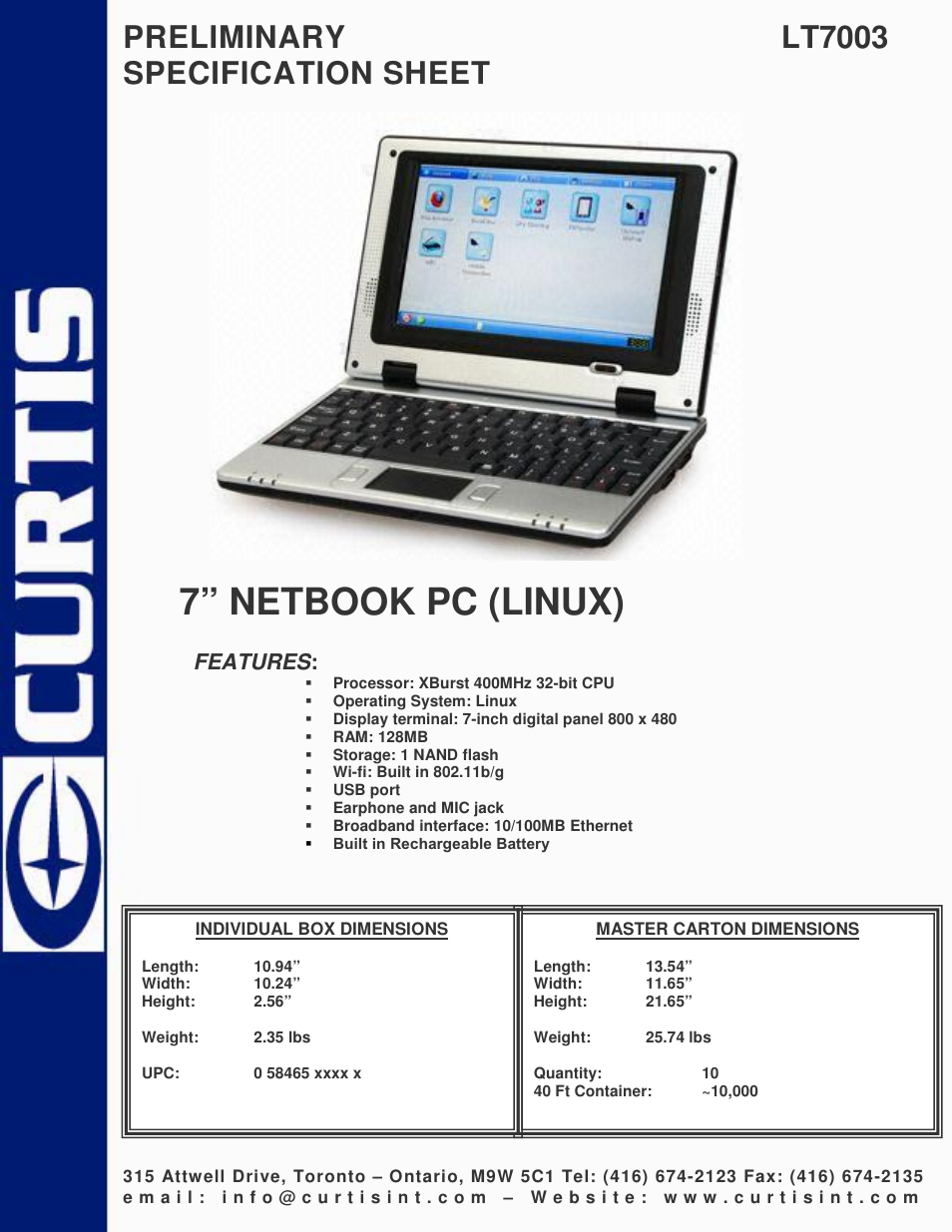 Curtis LT7003 User Manual | 1 page