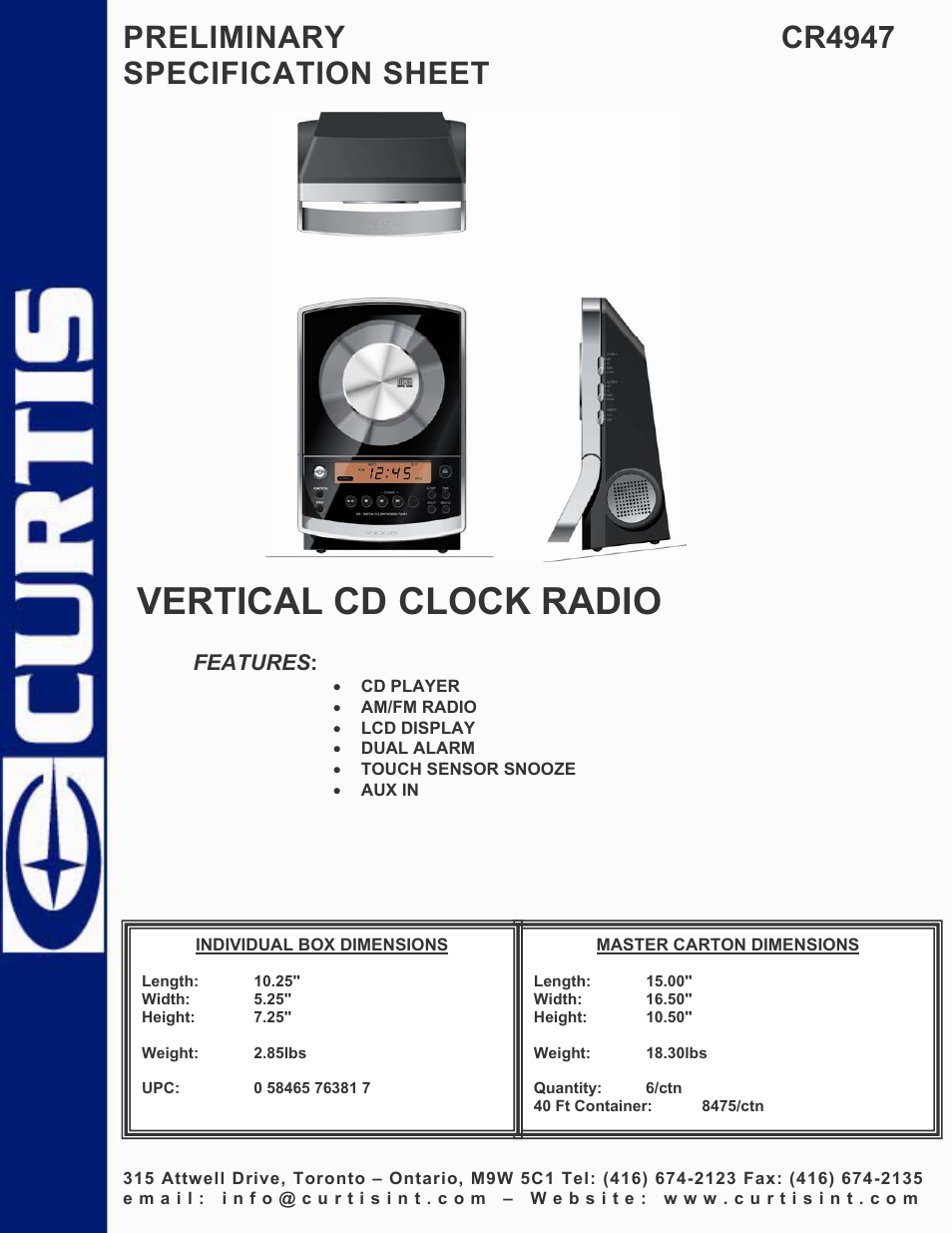 Curtis CR4947 User Manual | 1 page