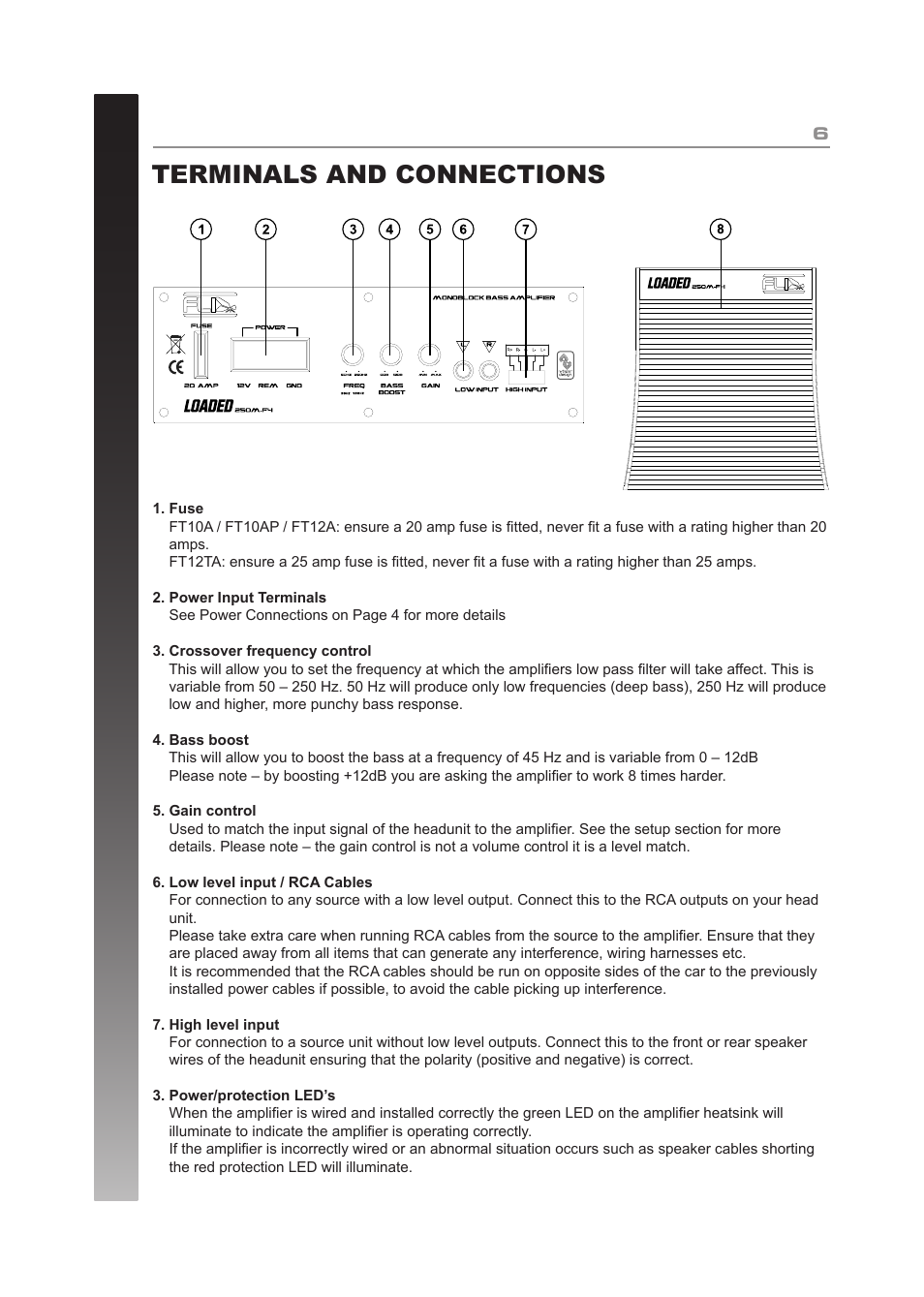 Terminals and connections | Fli Audio FT10A-F6 User Manual | Page 6 / 12
