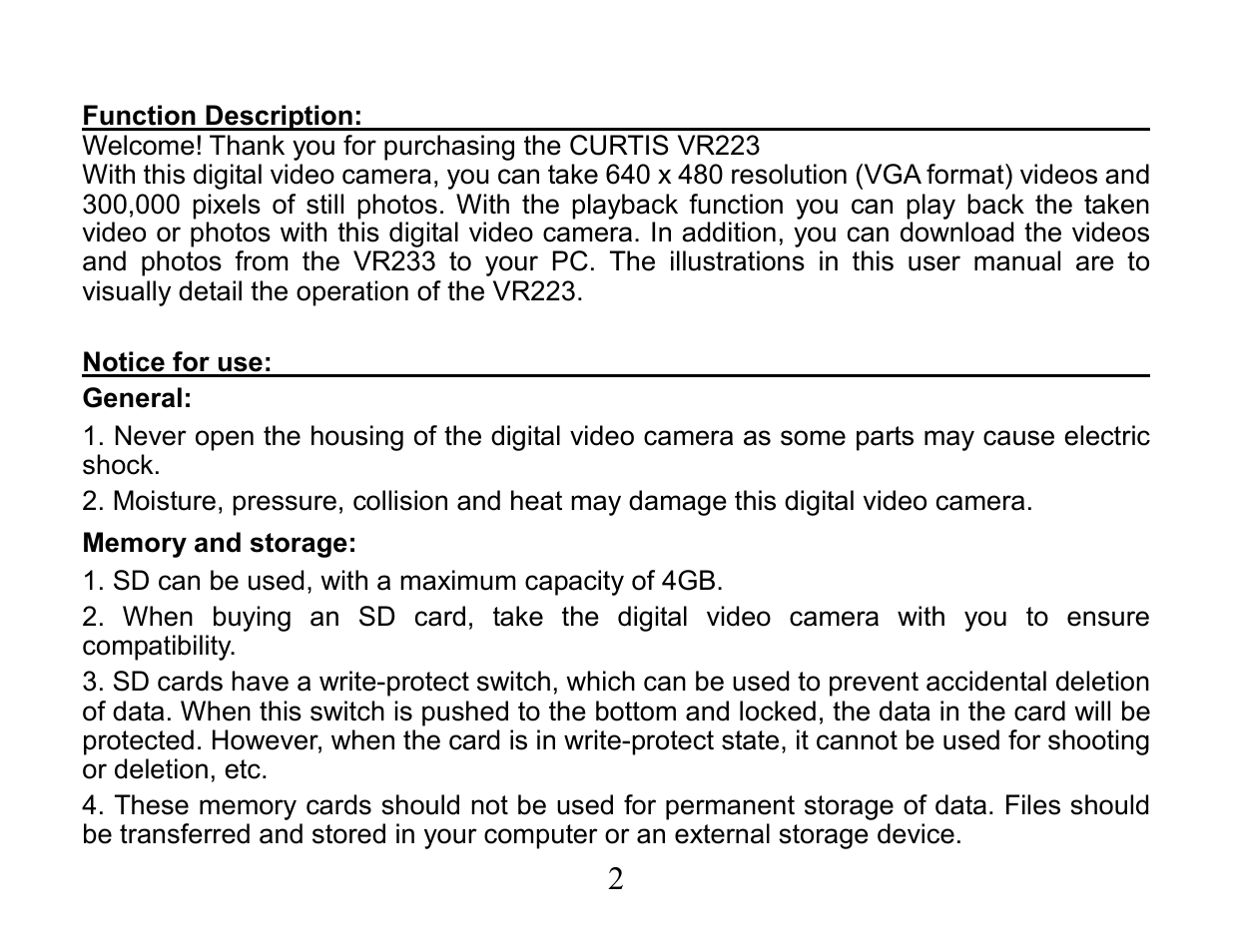 Curtis VR223 User Manual | Page 3 / 30