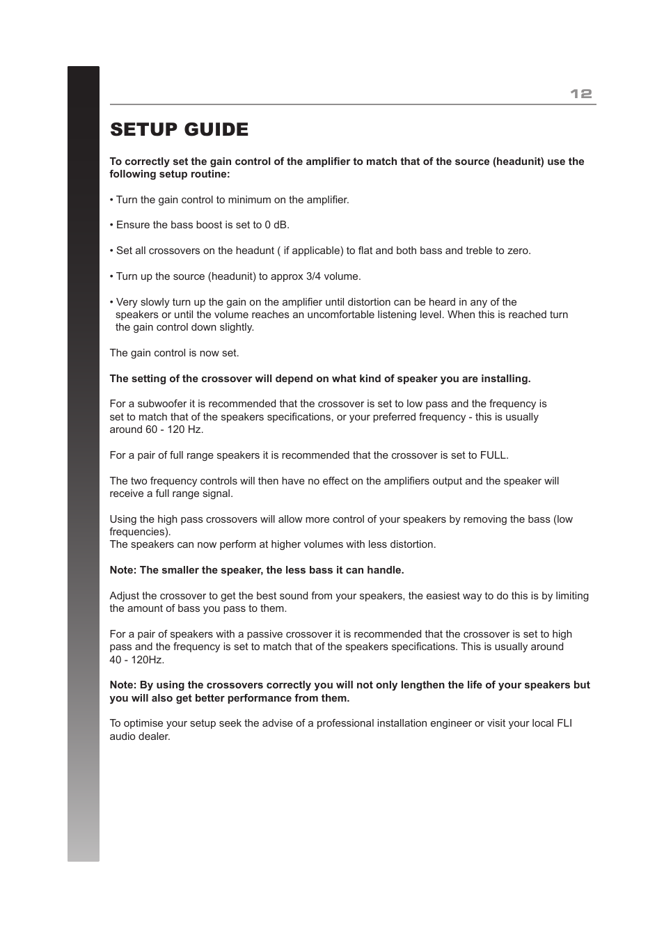 Setup guide | Fli Audio FL400.2-F1 User Manual | Page 12 / 16