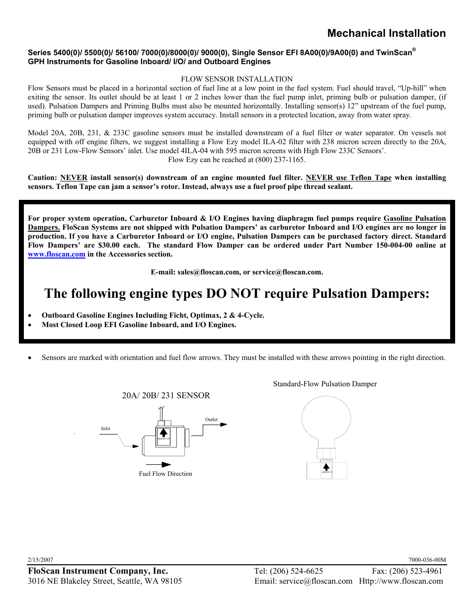 Mechanical installation | Floscan 5A20-20A-1 AccuTroll & CruiseMaster User Manual | Page 7 / 22