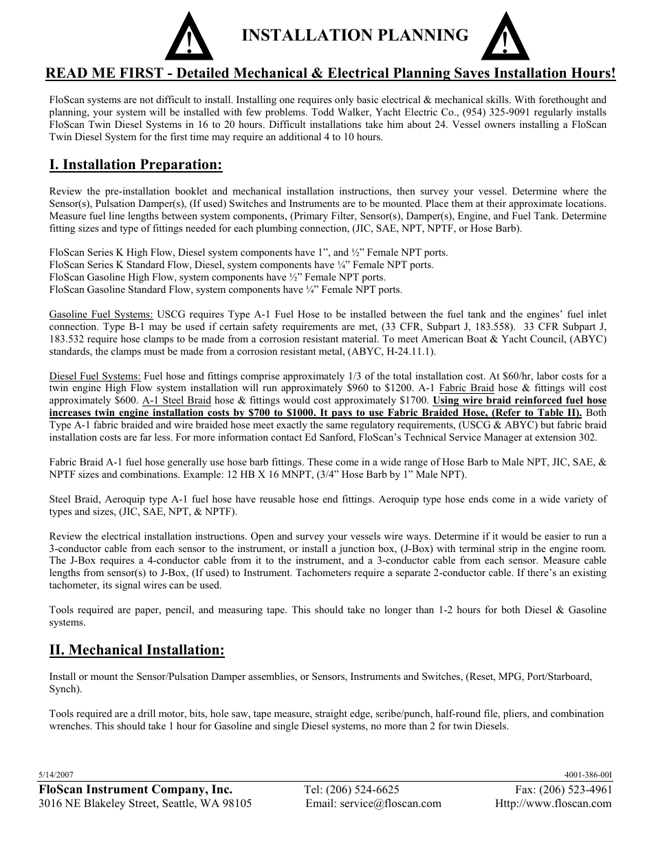 Installation planning | Floscan Series 9700/97000 Standard Flow GPS Interface System (twin engine model) User Manual | Page 3 / 39