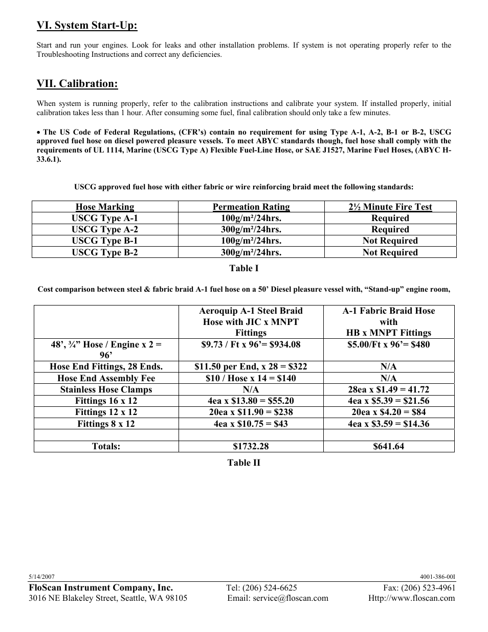 Vi. system start-up, Vii. calibration | Floscan Series 9700/97000 Standard Flow GPS Interface System (twin engine model) User Manual | Page 5 / 39