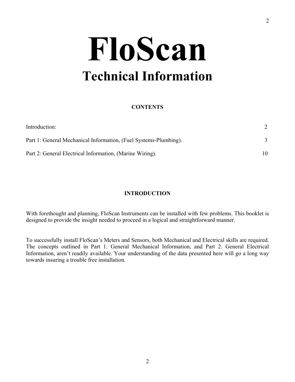 Floscan, Technical information | Floscan Pre-Installation Manual for Diesel Models User Manual | Page 2 / 11