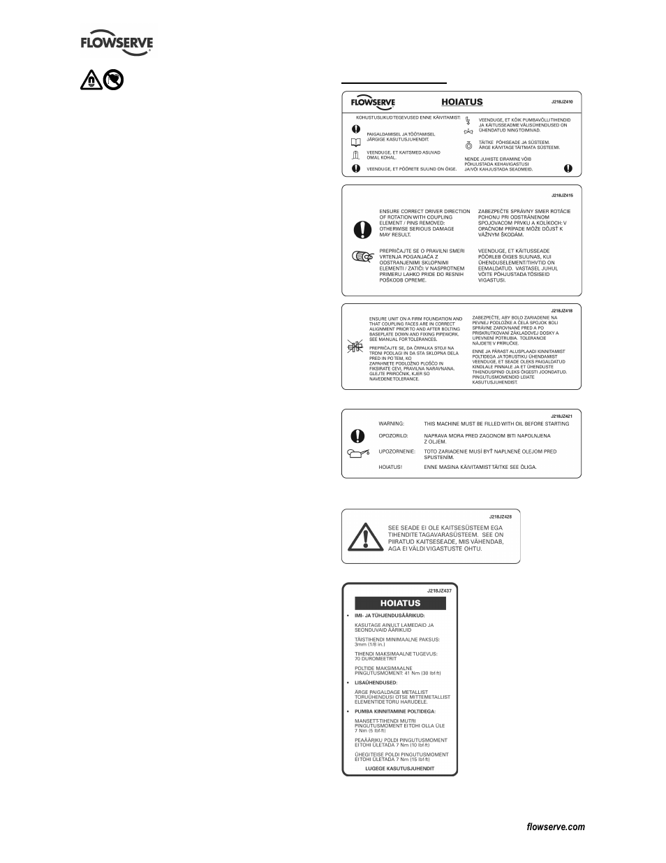 5 ohutussildid | Flowserve CESM-4 User Manual | Page 10 / 28