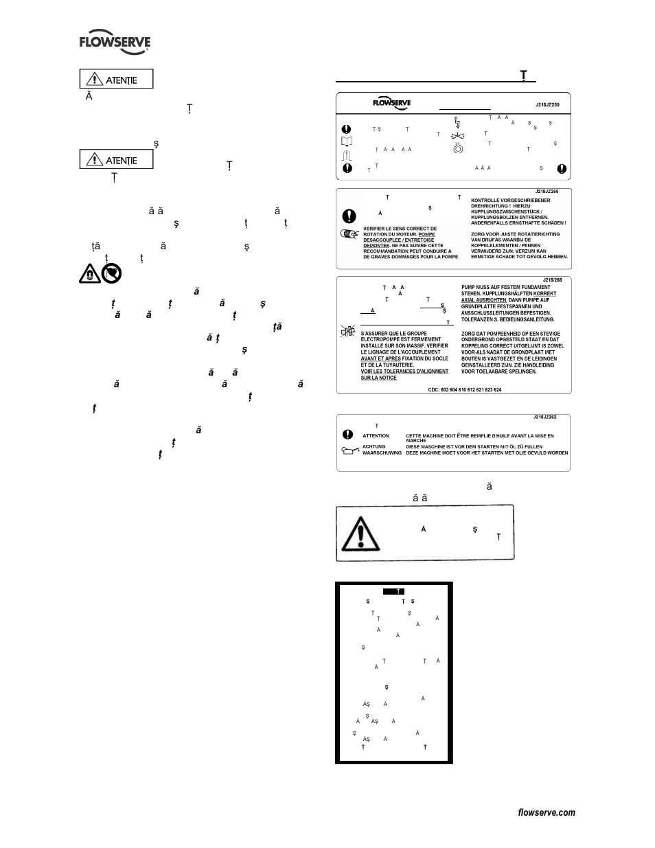 5 etichete privind siguran ł a, Numai pentru echipamentele lubrifiate cu ulei, Numai pentru pompele grp | Flowserve CESM-4 User Manual | Page 26 / 28