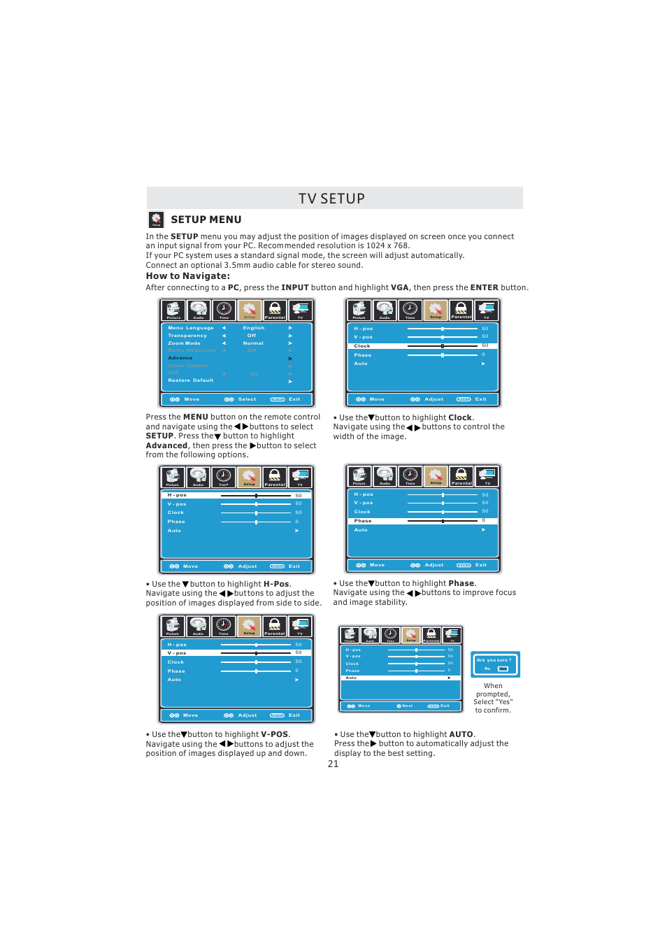 Tv setup, Setup menu, How to navigate | Curtis PL4210A User Manual | Page 25 / 35