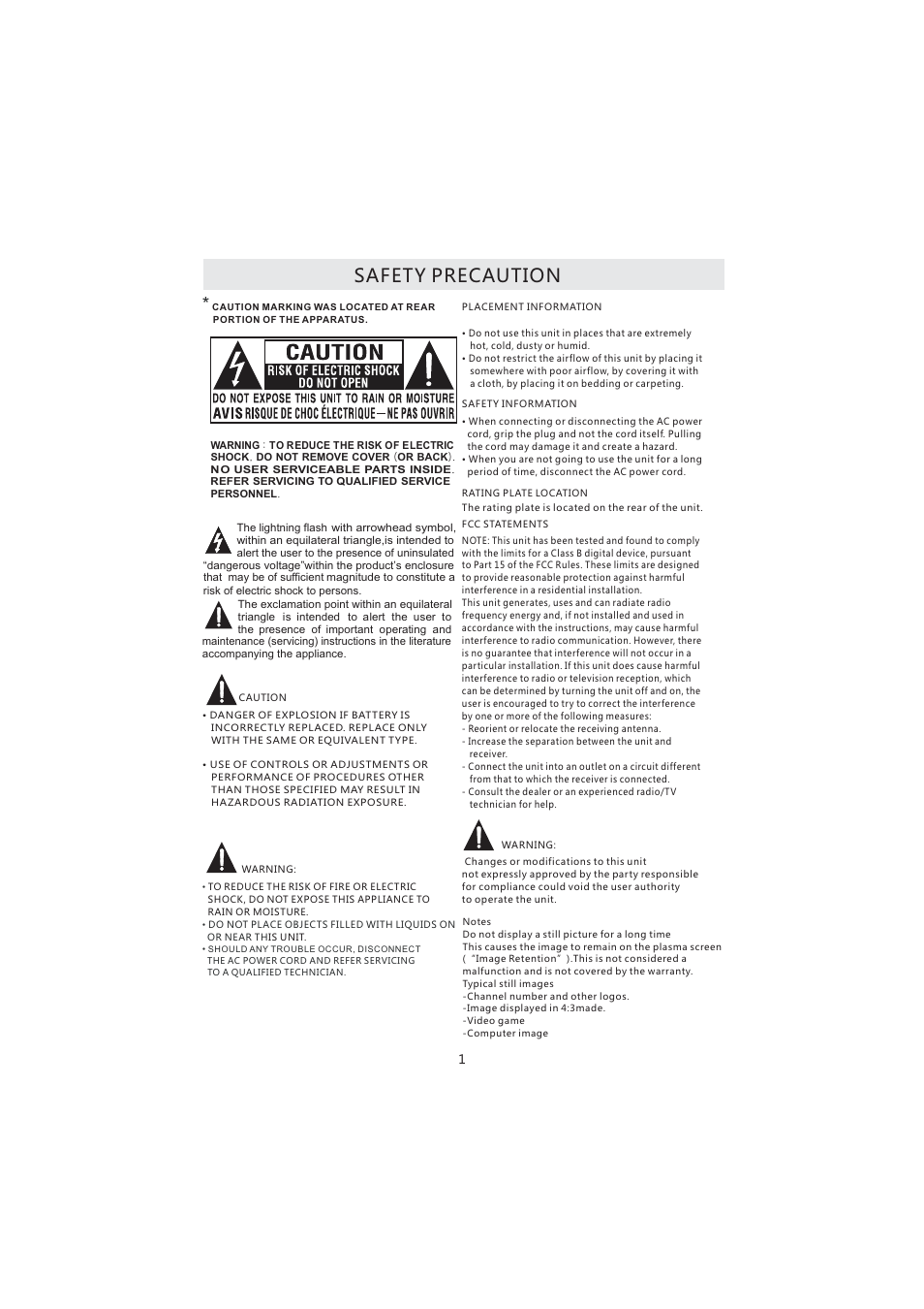 Safety precaution | Curtis PL4210A User Manual | Page 5 / 35