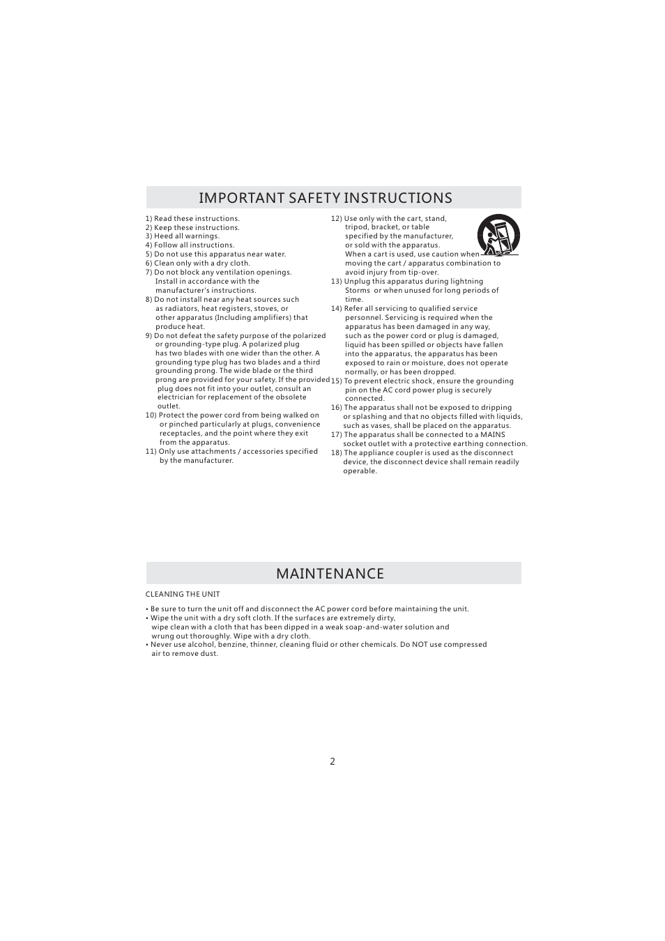 Important safety instructions, Maintenance | Curtis PL4210A User Manual | Page 6 / 35