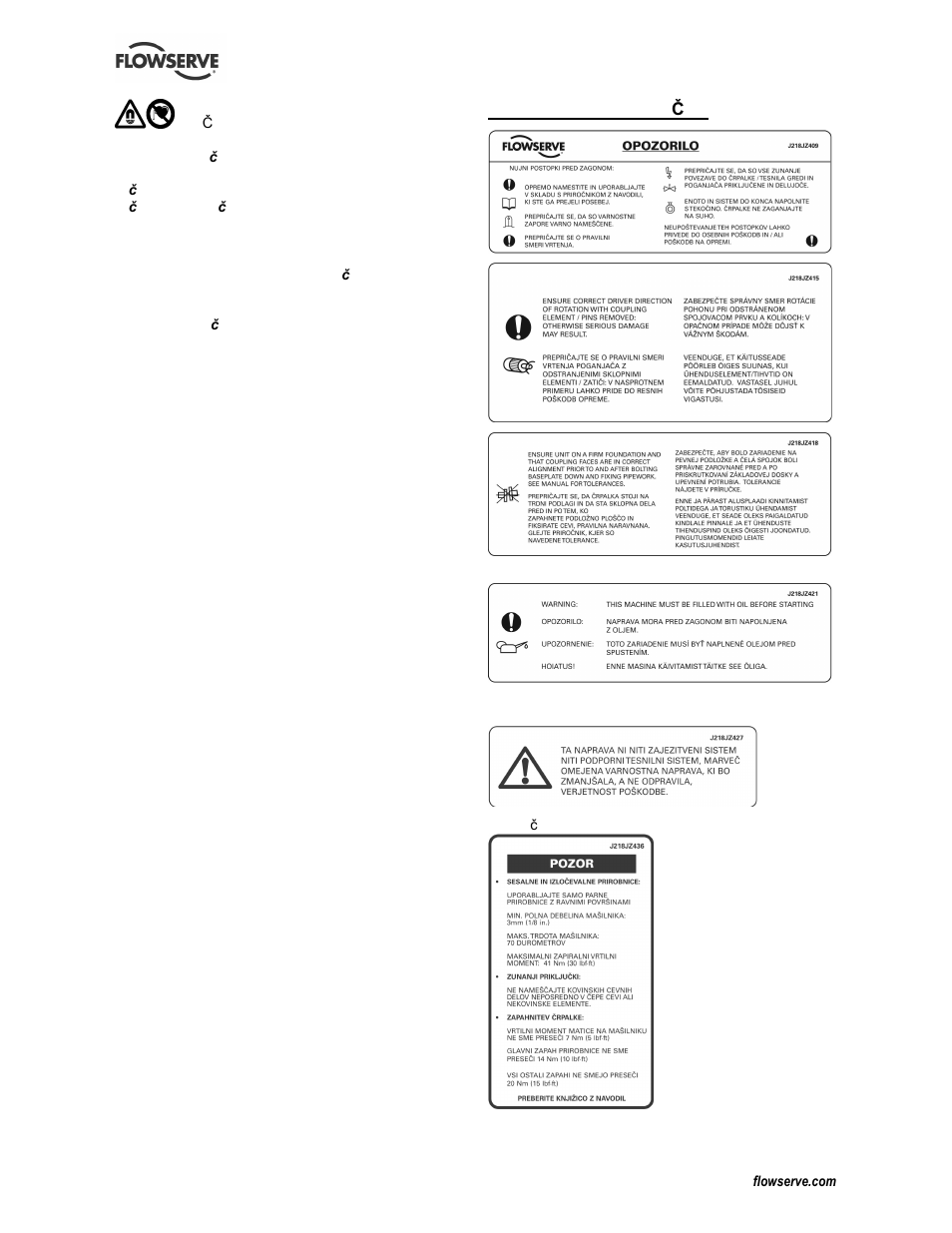 5 varnostne ozna č be | Flowserve CESM-2 User Manual | Page 30 / 32