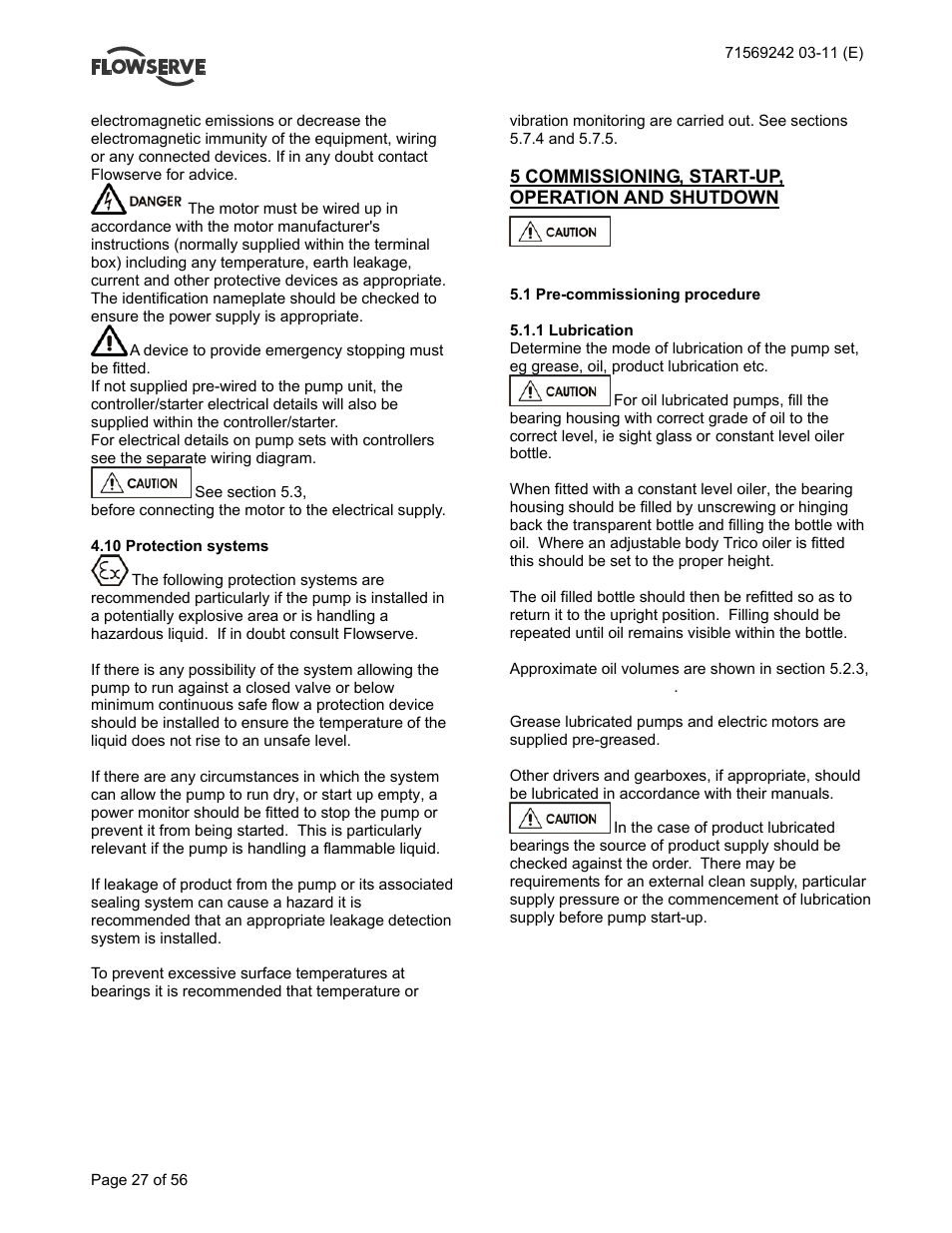 5 commissioning, start-up, operation and shutdown | Flowserve Type R User Manual | Page 27 / 56