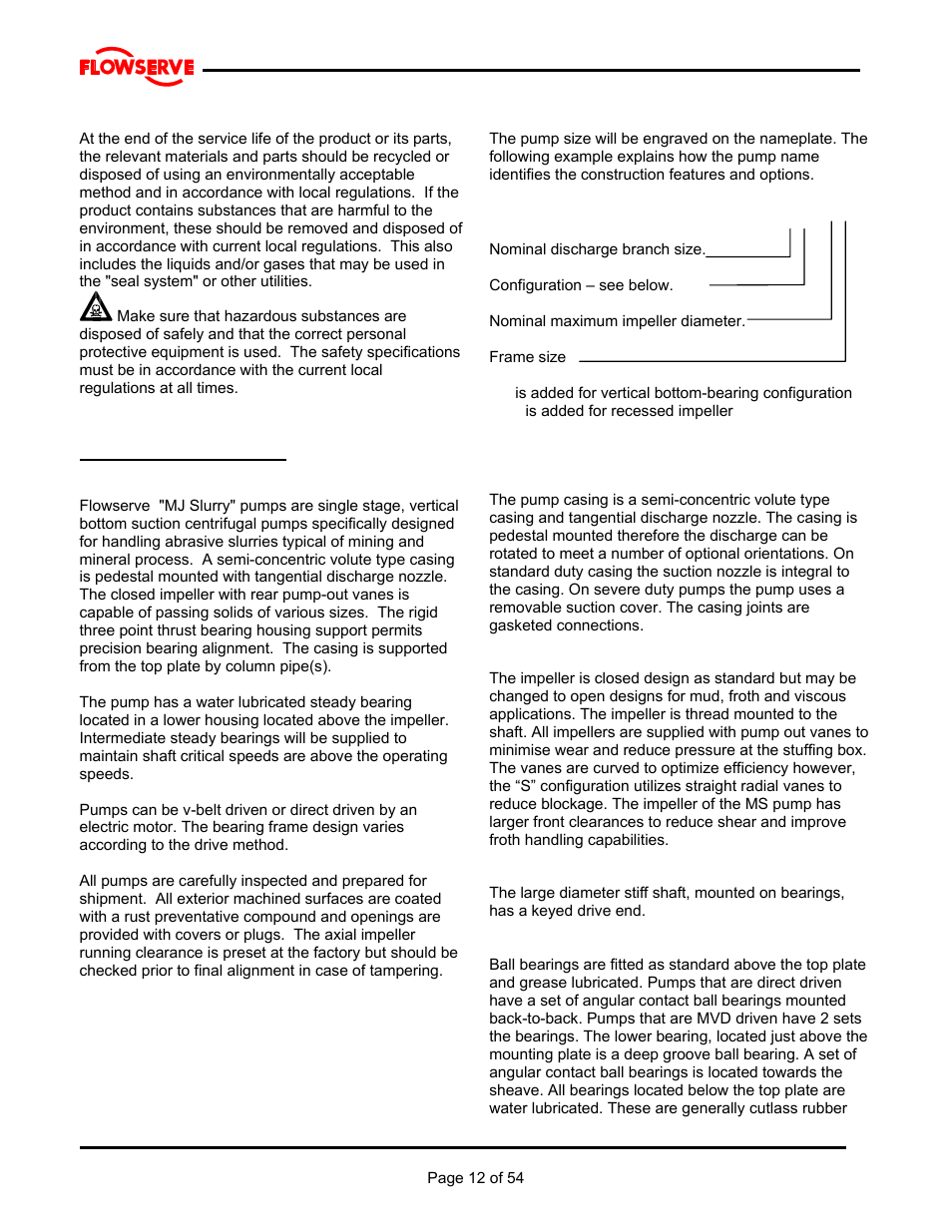 Flowserve MJ Slurry User Manual | Page 12 / 42