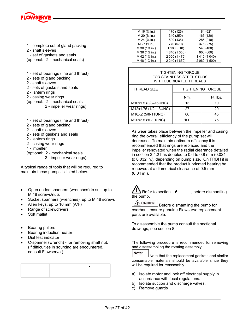Flowserve MJ Slurry User Manual | Page 27 / 42